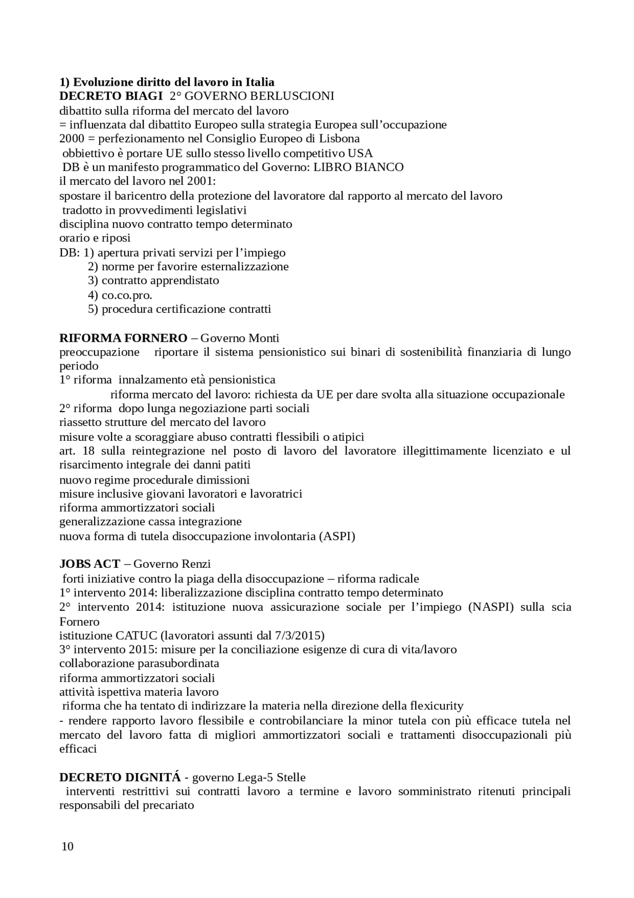 del punta diritto del lavoro