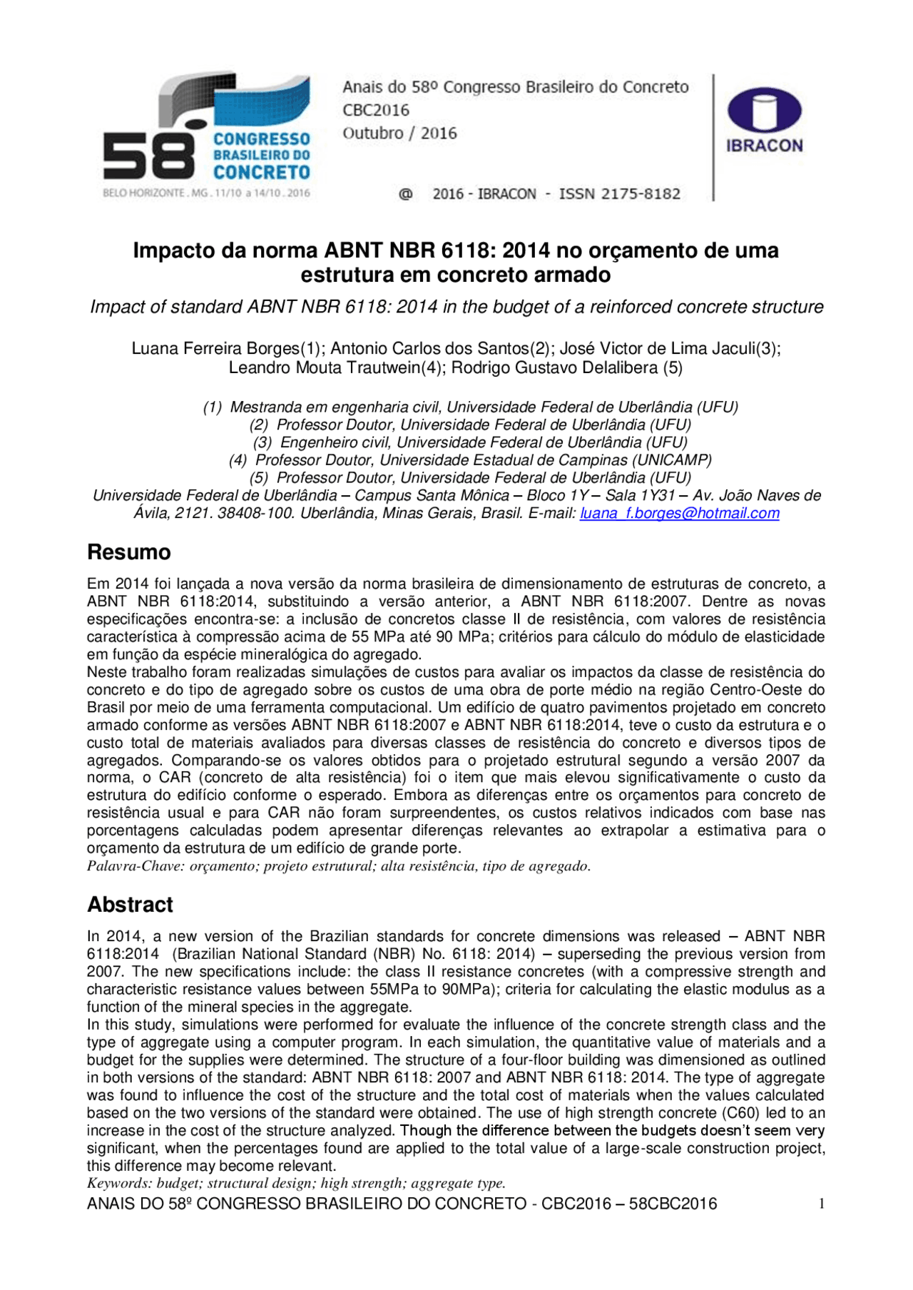 Impacto Da Norma Abnt Nbr 6118 2014 No Orcamento De Uma Estrutura Em Concreto Armado Docsity