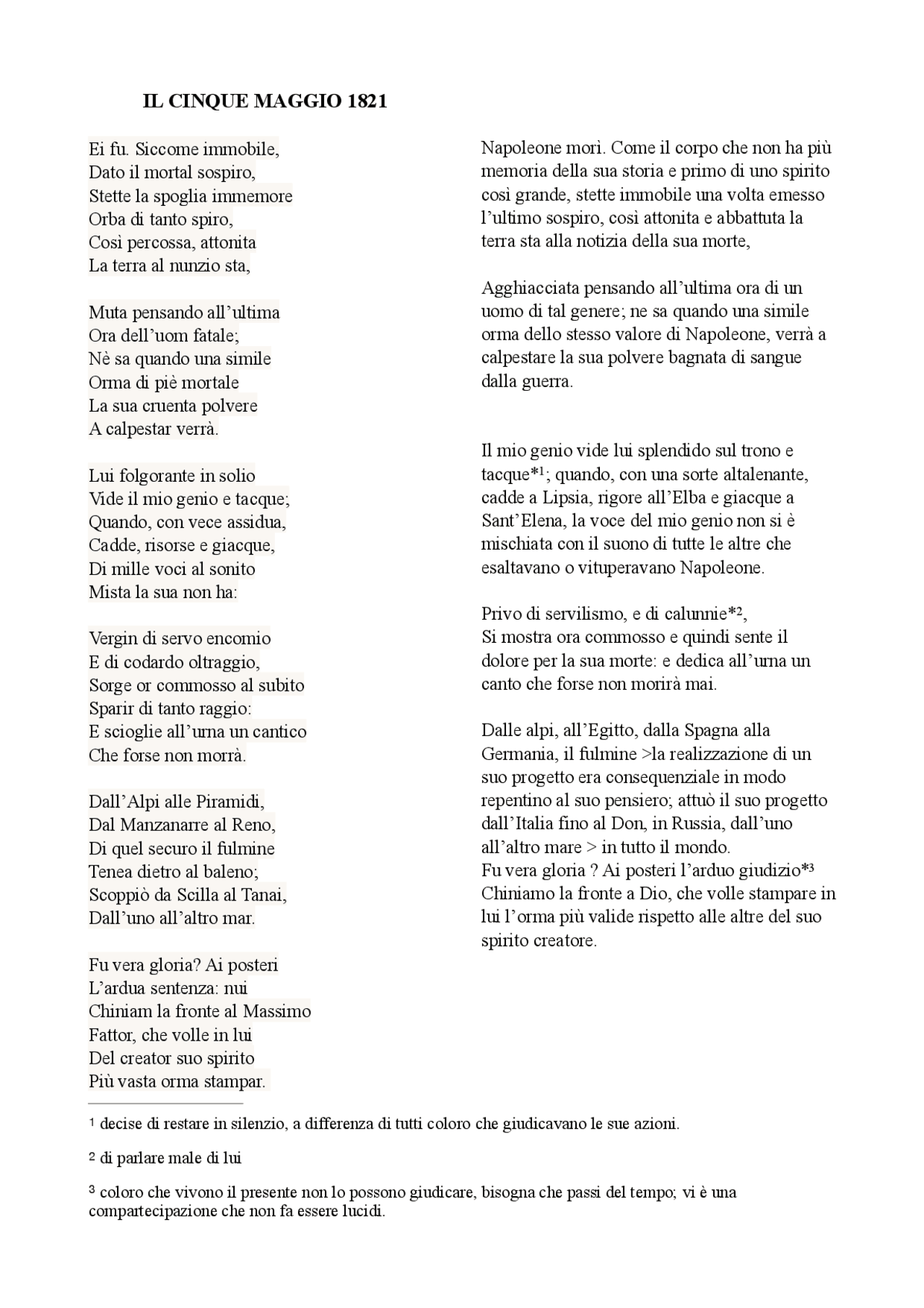 Parafrasi del “Cinque Maggio “ Manzoni Docsity Parafrasi del “Cinque Maggio “ Manzoni Docsity