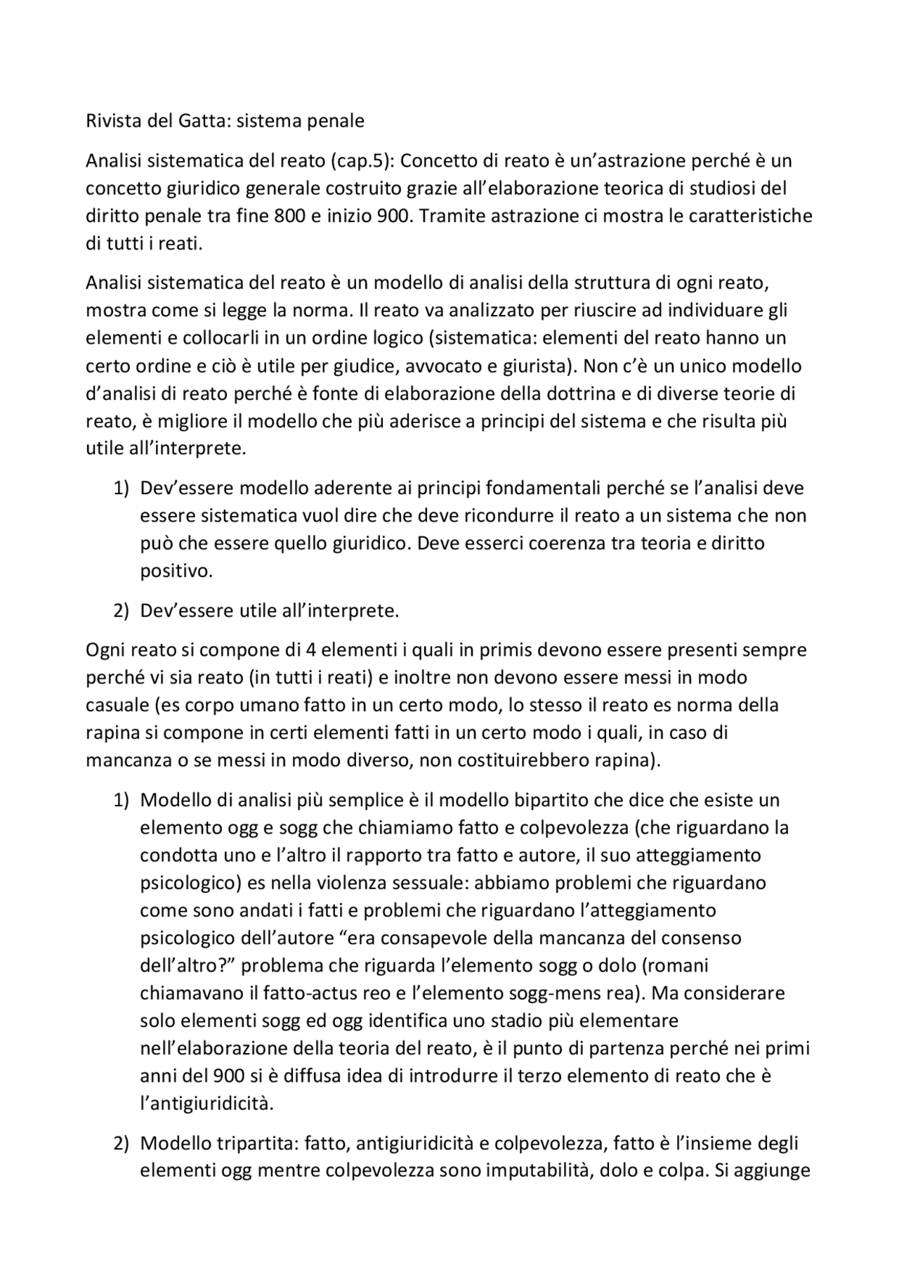 Analisi sistematica di reato Docsity