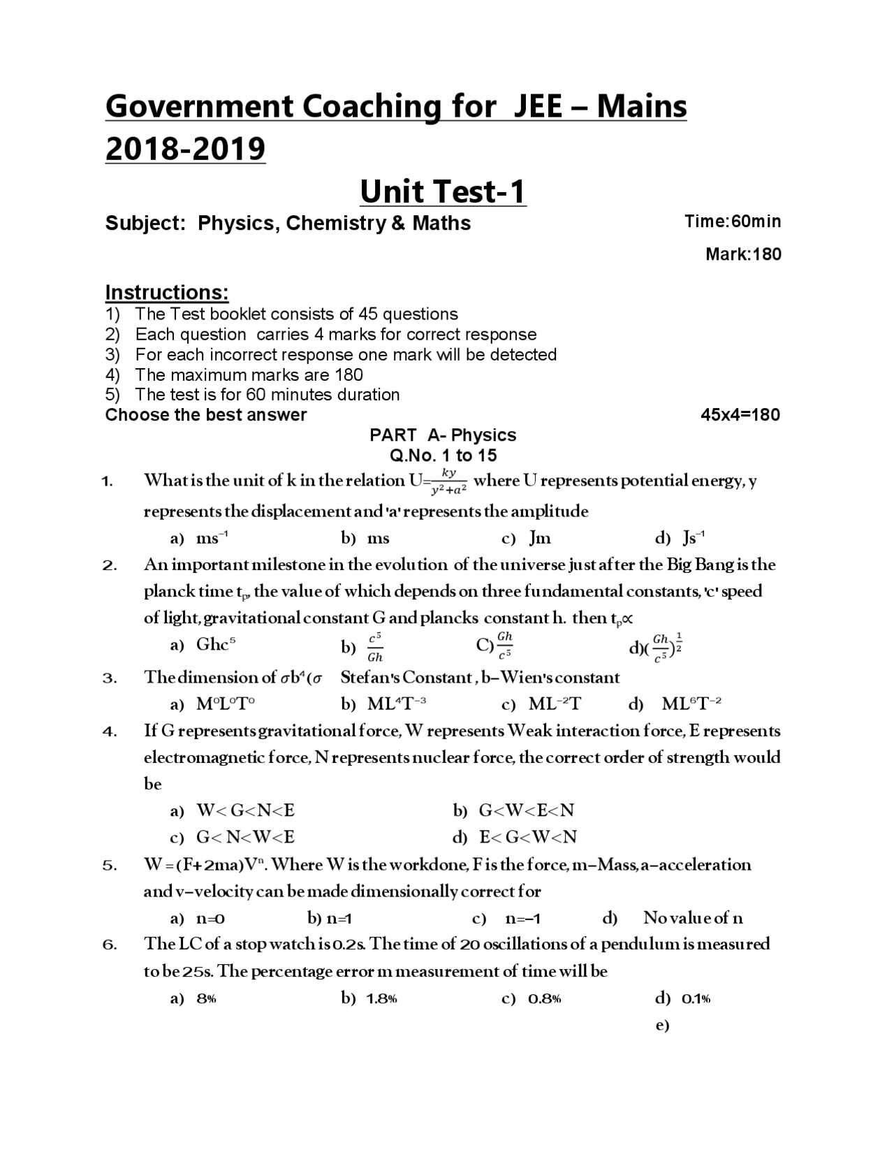 Coaching Paper Samples Coaching class sample paper for jee preparation - Docsity