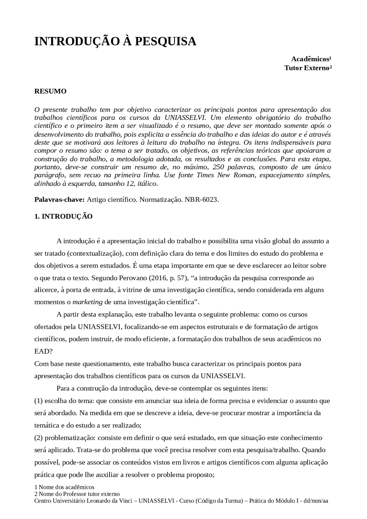 Modelo De Paper Da Uniasselvi - LIBRAIN