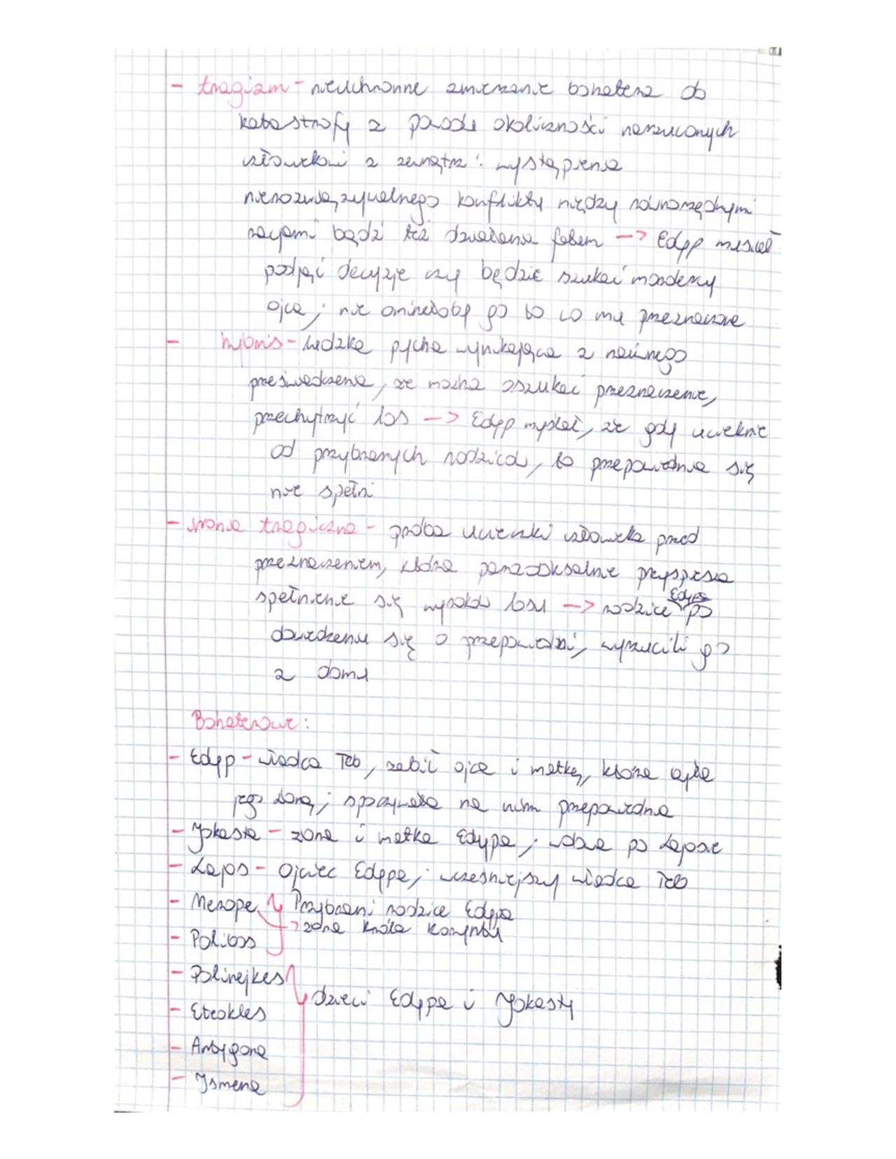 Notatki z lektury Król Edyp | Notatki Filozofia | Docsity