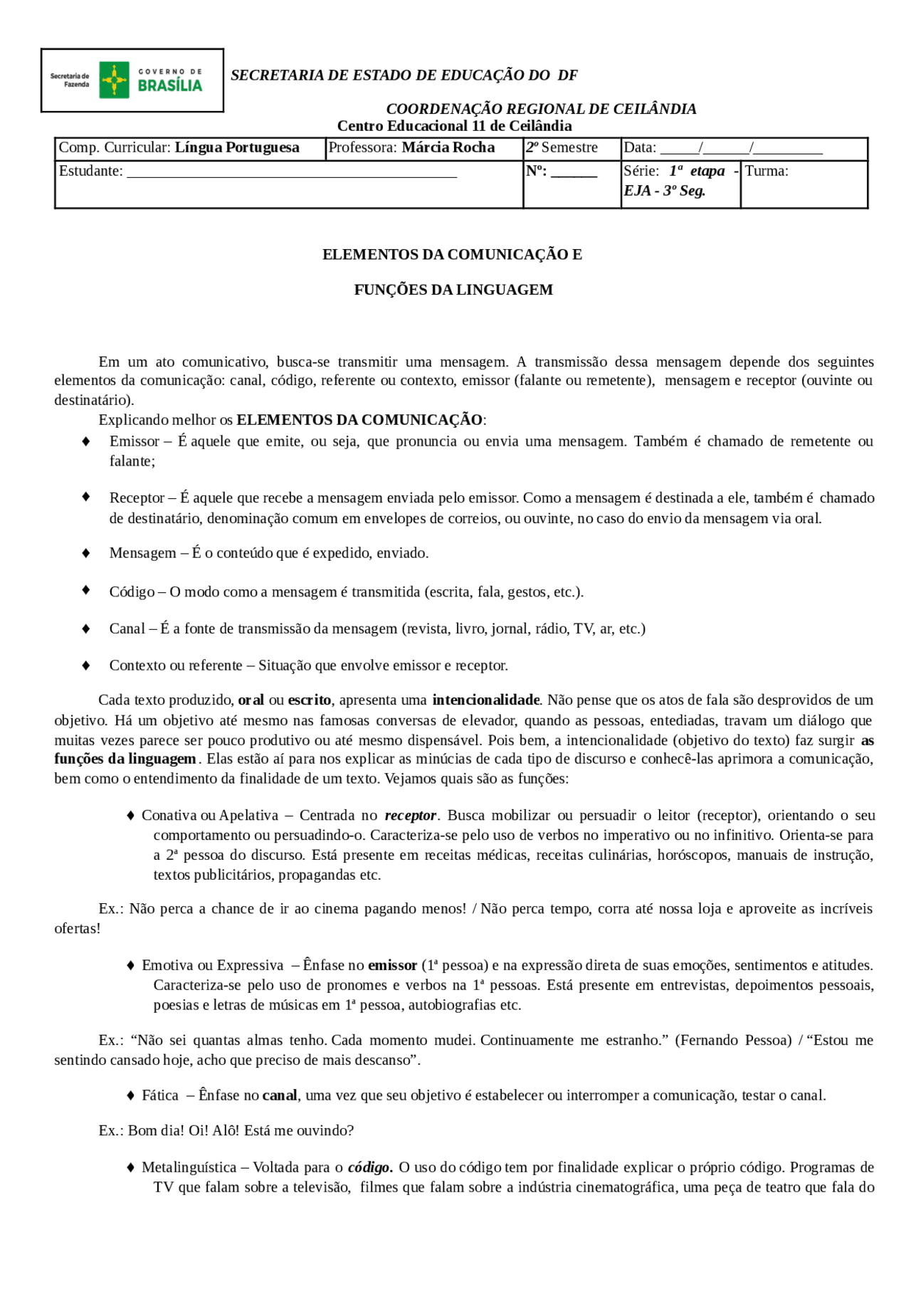 Elementos da Comunicação - Docsity