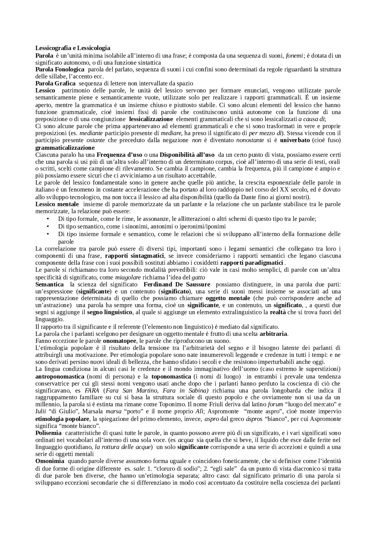 Lessicografia e Lessicologia italiana Docsity