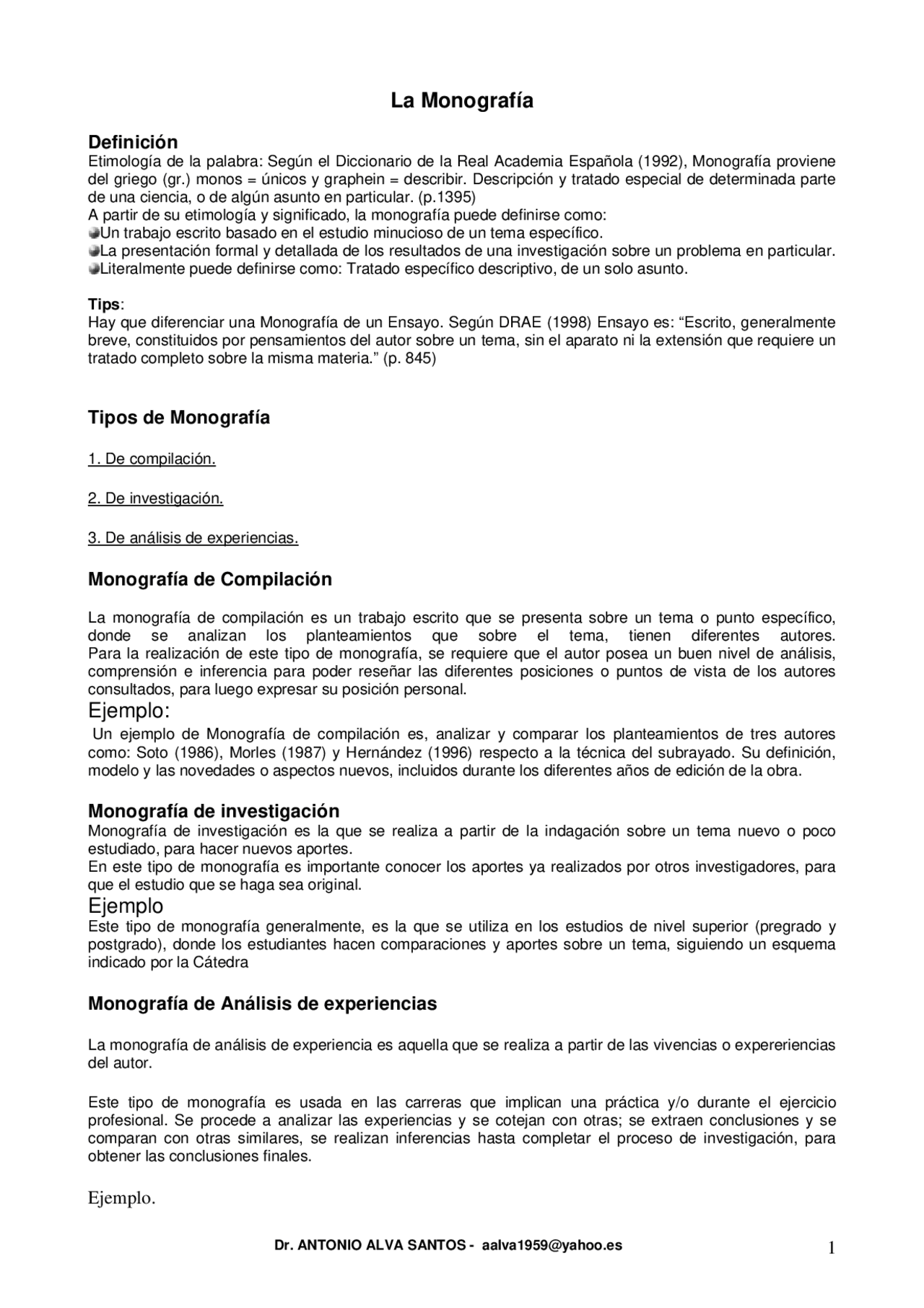 La monografia,ejemplos basicos - Docsity
