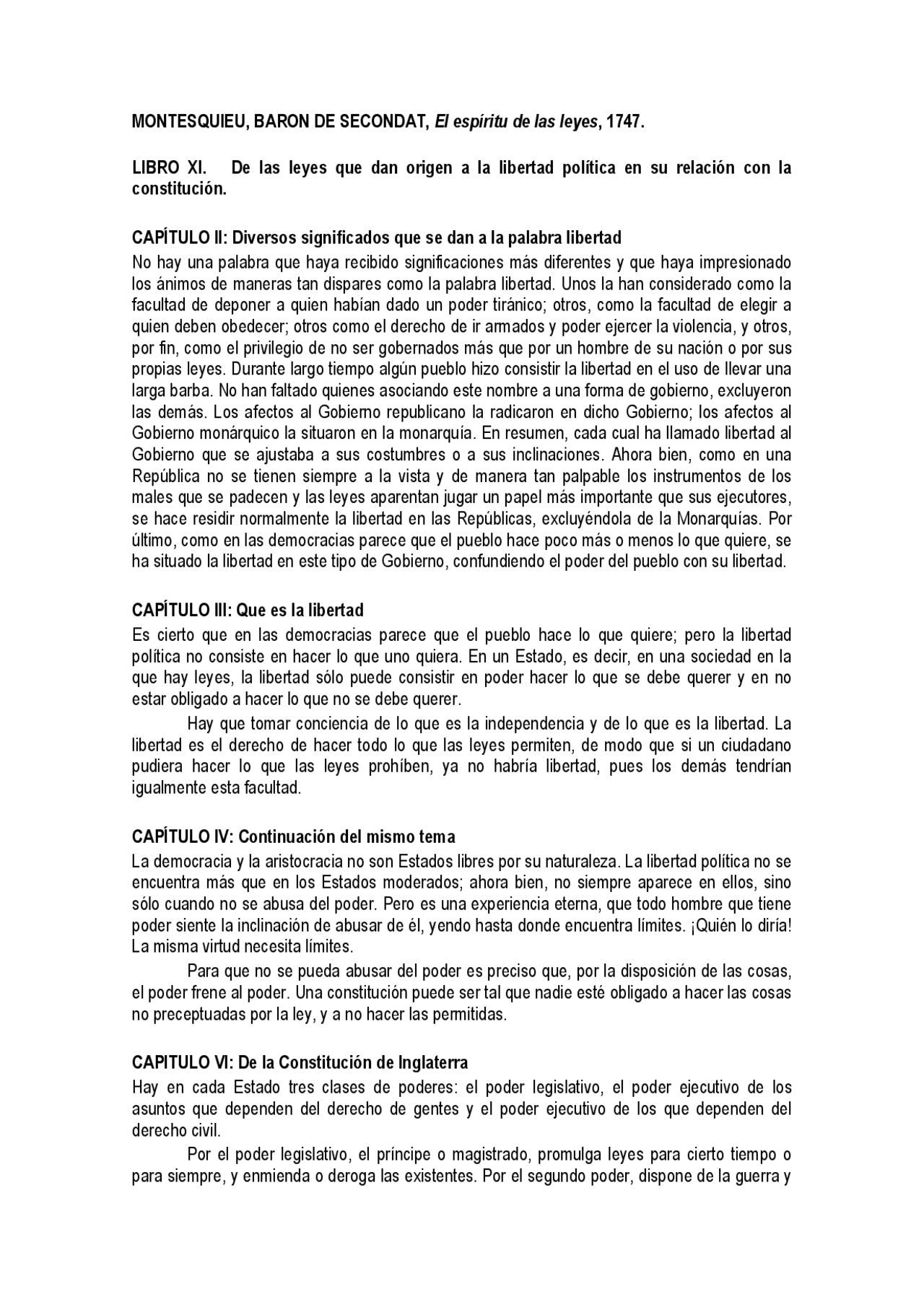 Tratado De Montesquieu Sobre Las Libertades El Estado Ect Docsity
