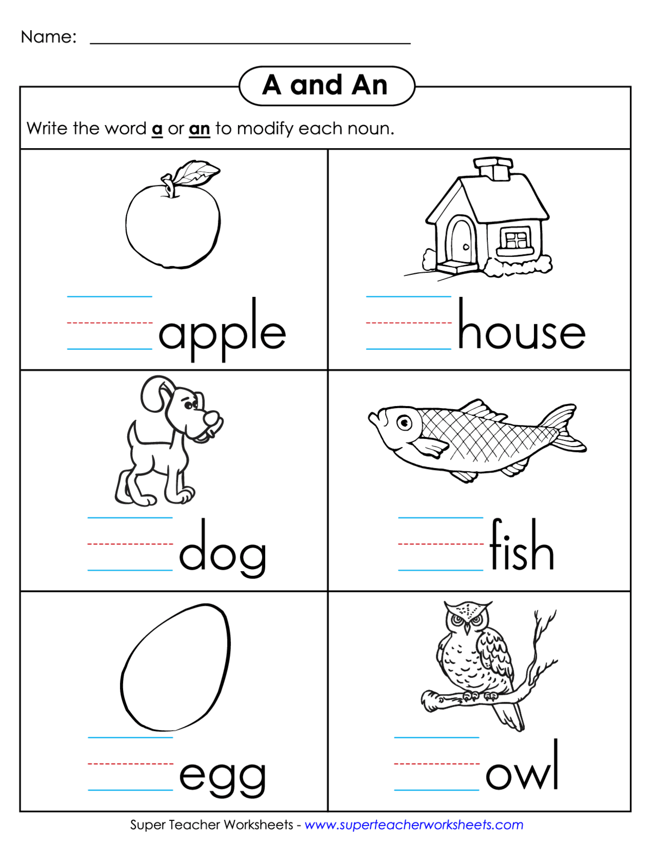 Indefinite articles "A" and "AN" worksheet - Docsity