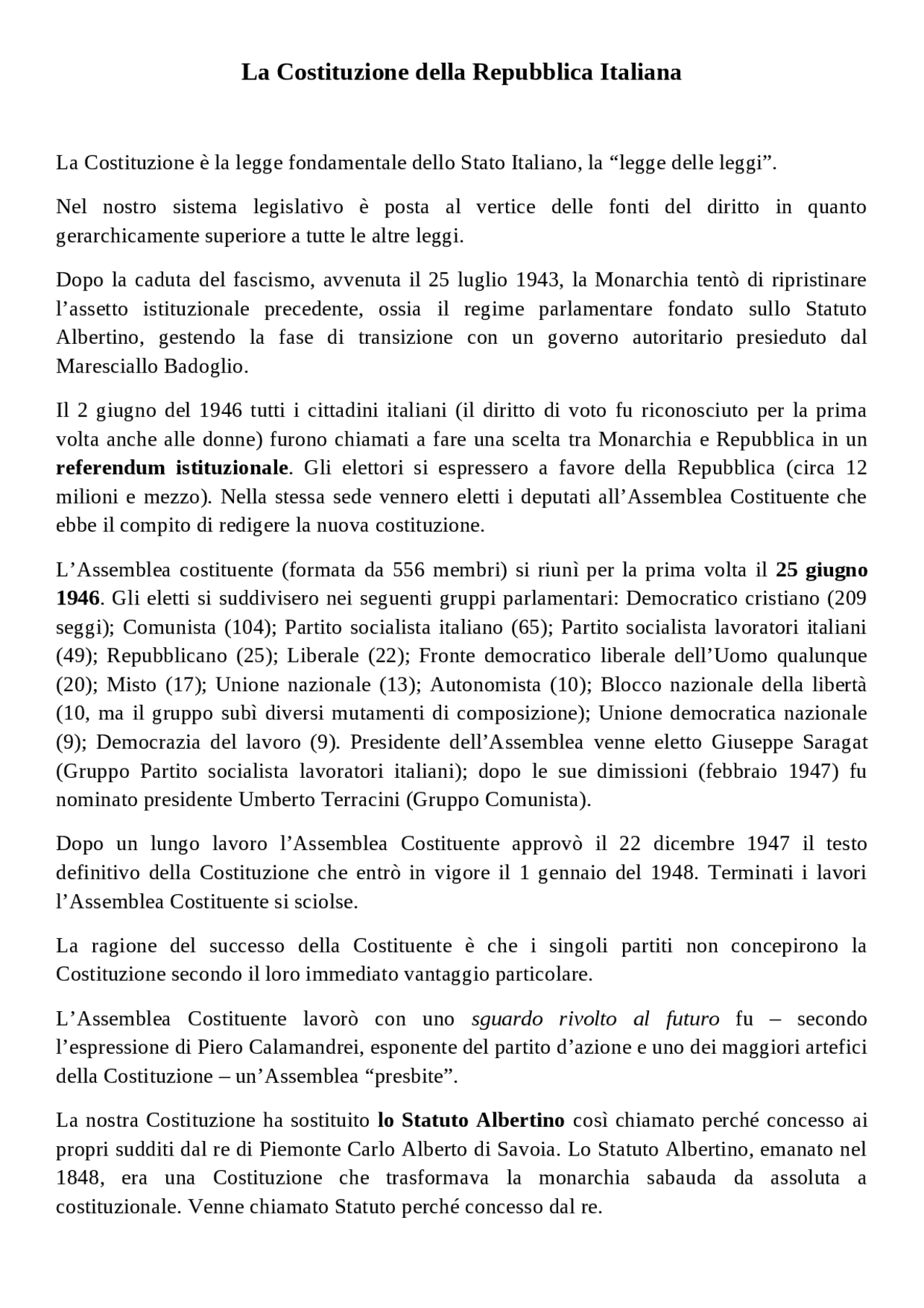 COSTITUZIONE ITALIANA Docsity