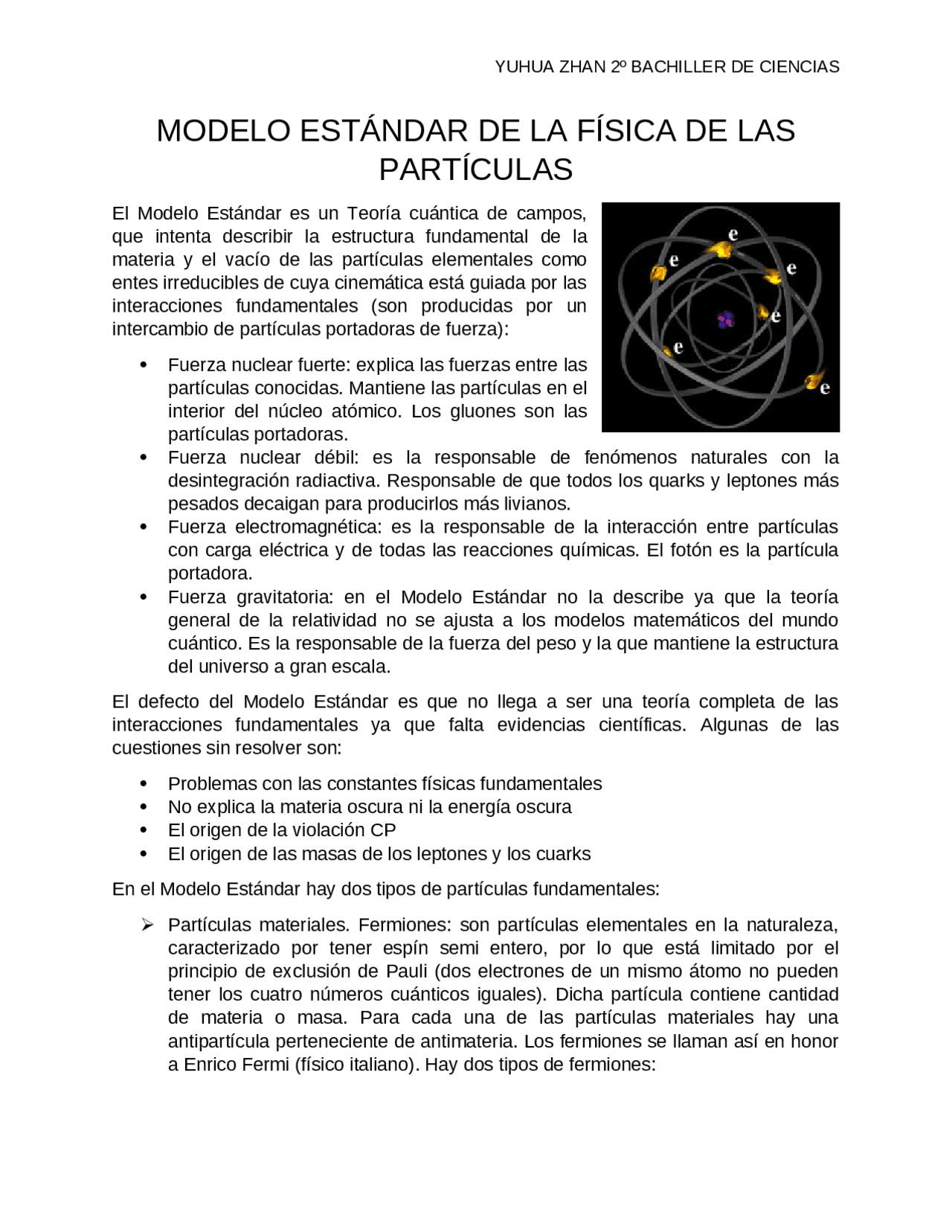 Modelo estandar de la fisica de particulas | Apuntes de Química | Docsity