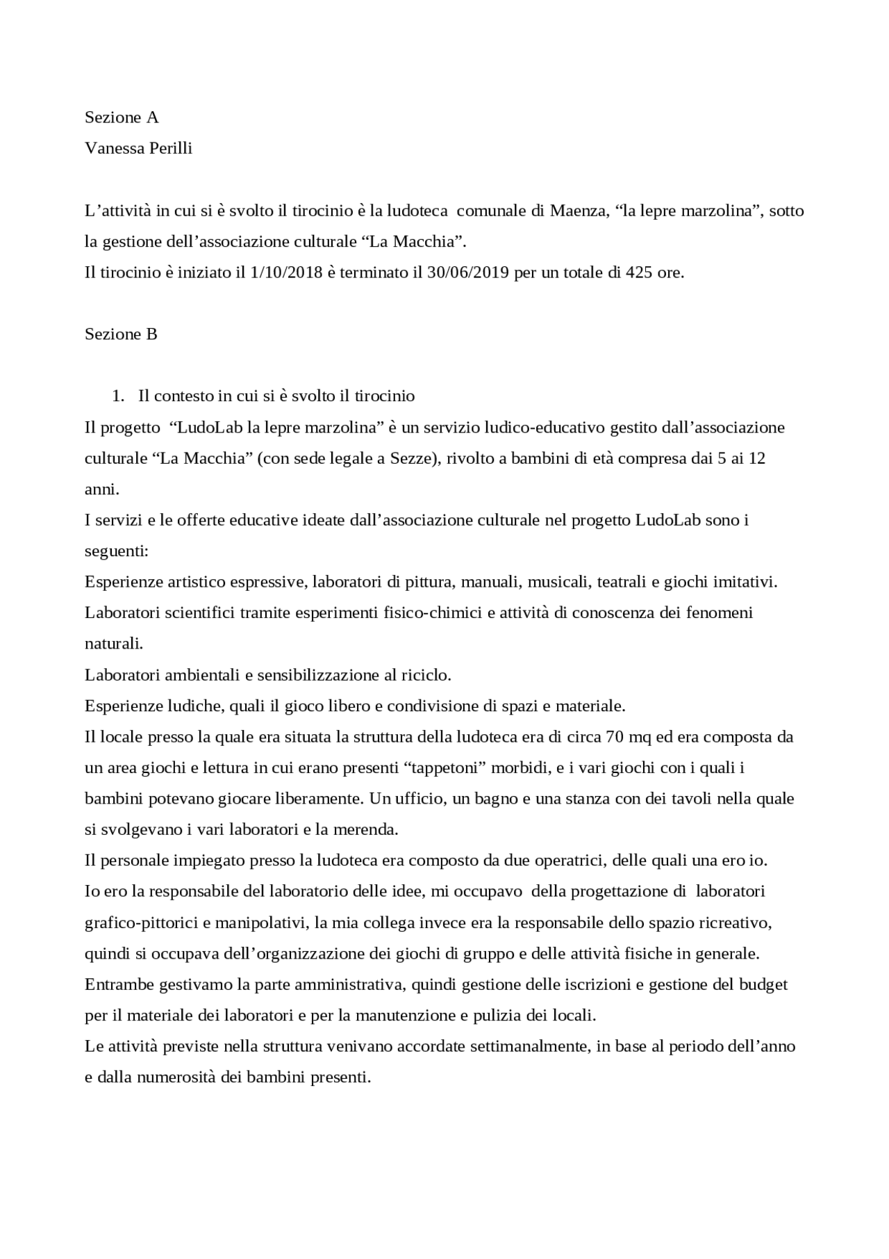 Esempio Di Relazione Bambino Autistico Esempio relazione tirocinio - Docsity