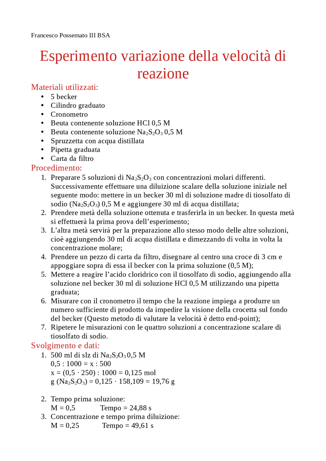 Esperimento variazione della velocità Docsity