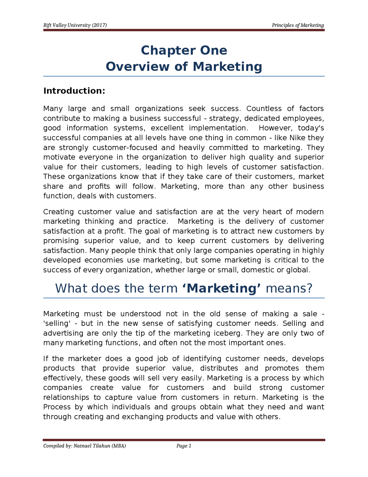 Principles of Marketing | Lecture notes Principles of Marketing | Docsity