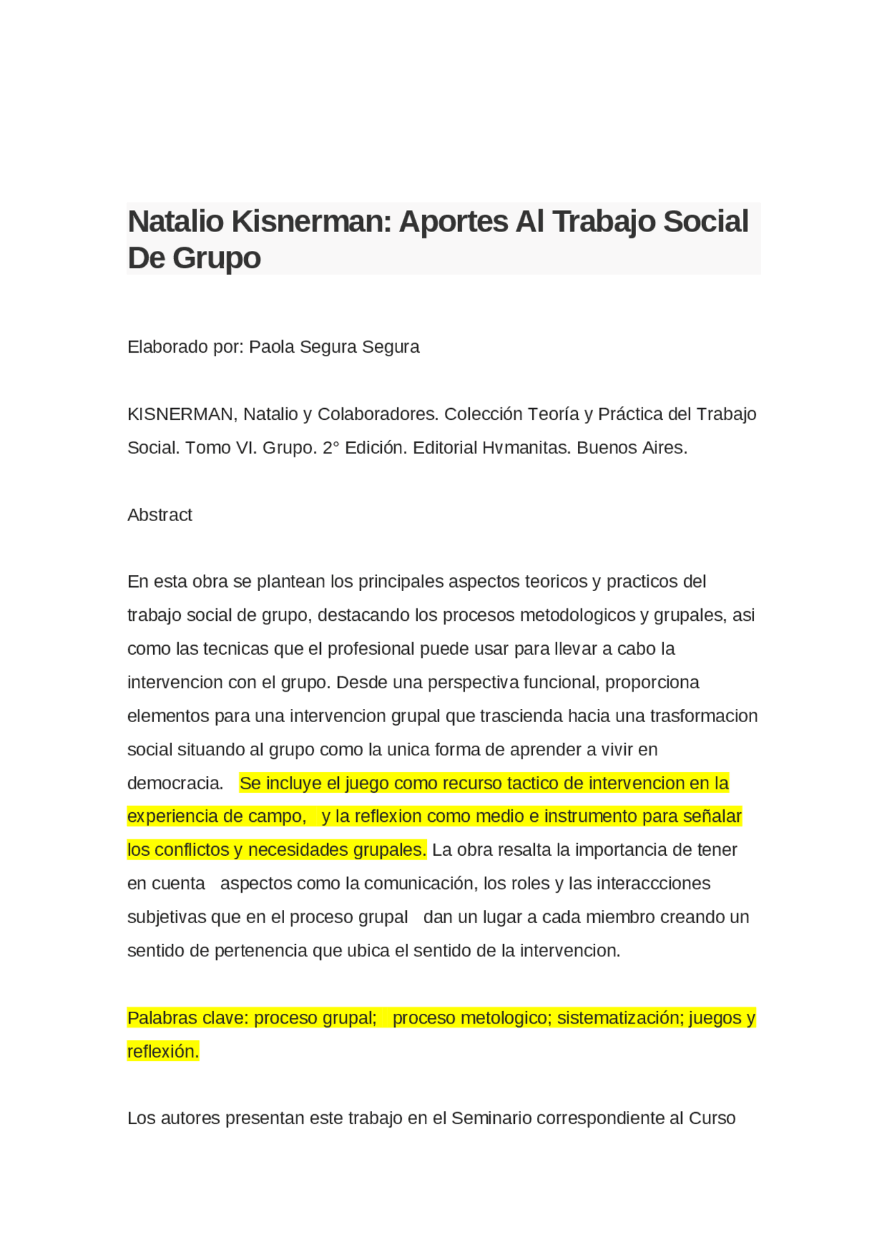 NATALI0 KISNERMAN LIBRO - Docsity