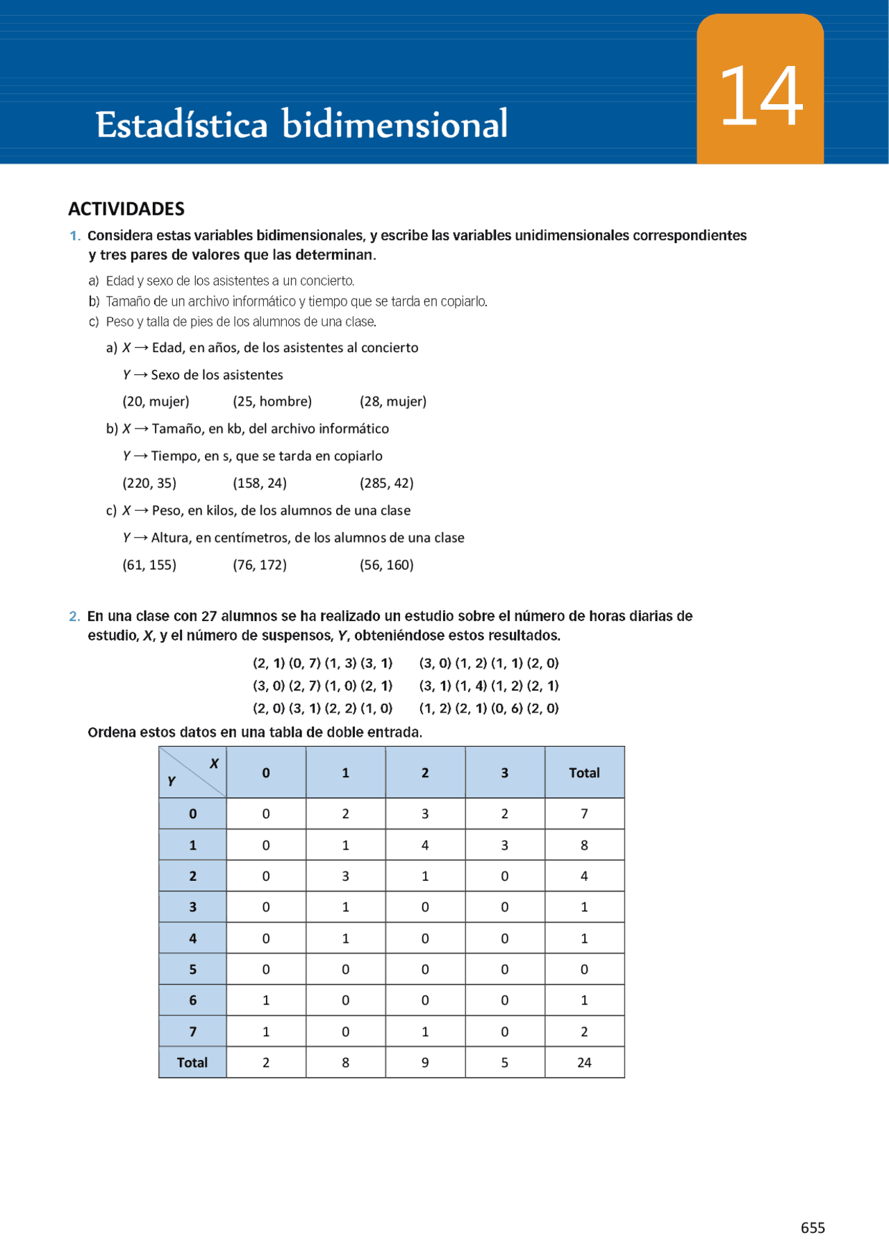 estadistica bidimensional 1º bachillerato | Ejercicios de Matemáticas |  Docsity