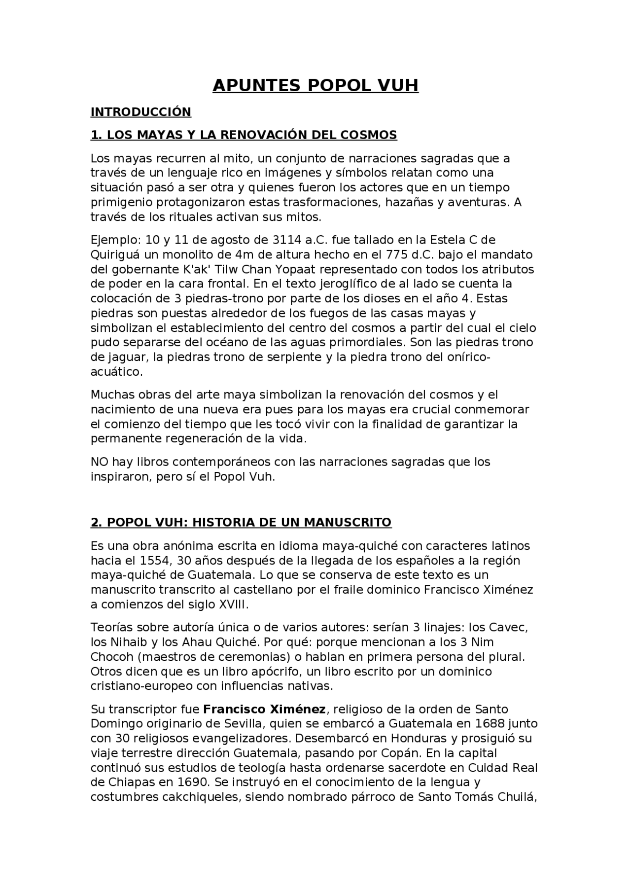 Resumen De La Introduccion Del Popol Vuh Docsity
