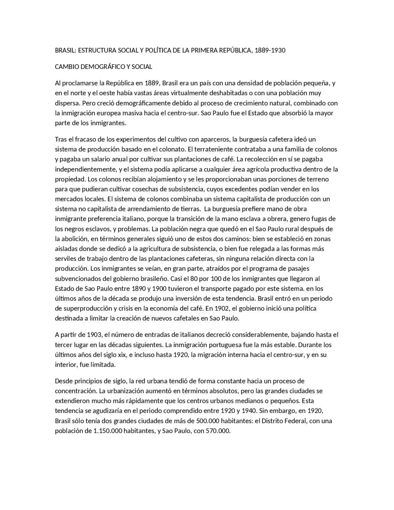Historia de la primera república de Brasil Docsity