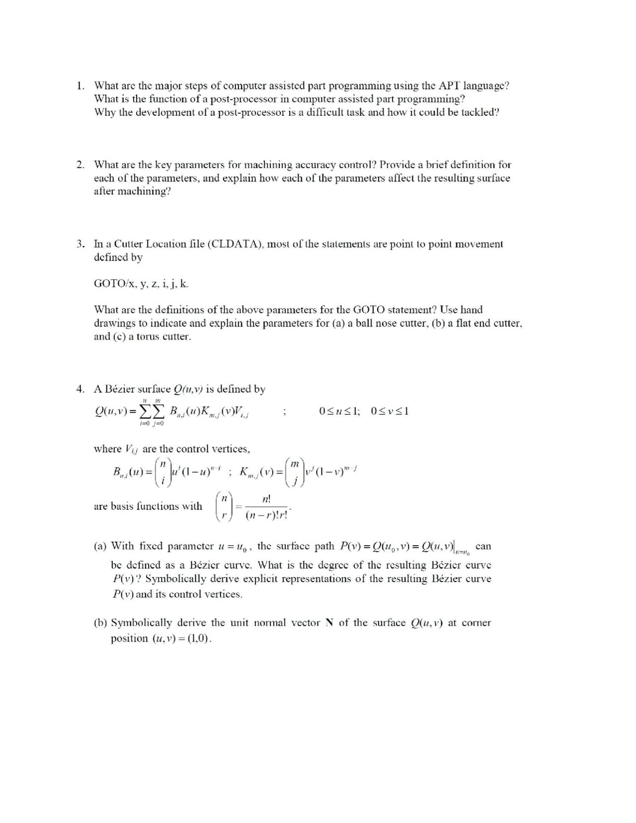 CAD/CAM, Maths, Engineering , exercise .test. sample - Docsity