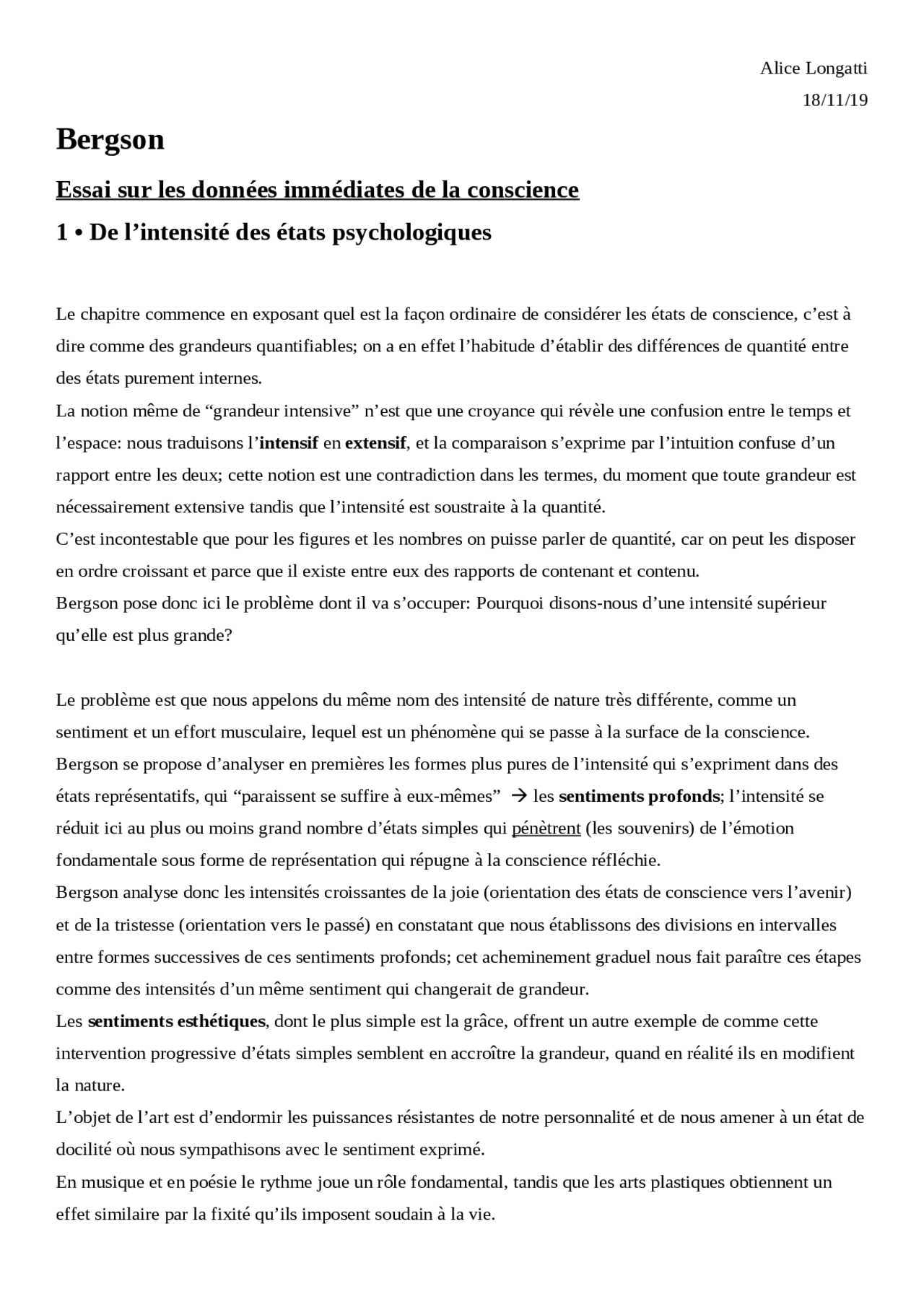 Bergson Essai sur les données immédiates de la conscience Docsity Bergson Essai sur les données immédiates de la conscience Docsity