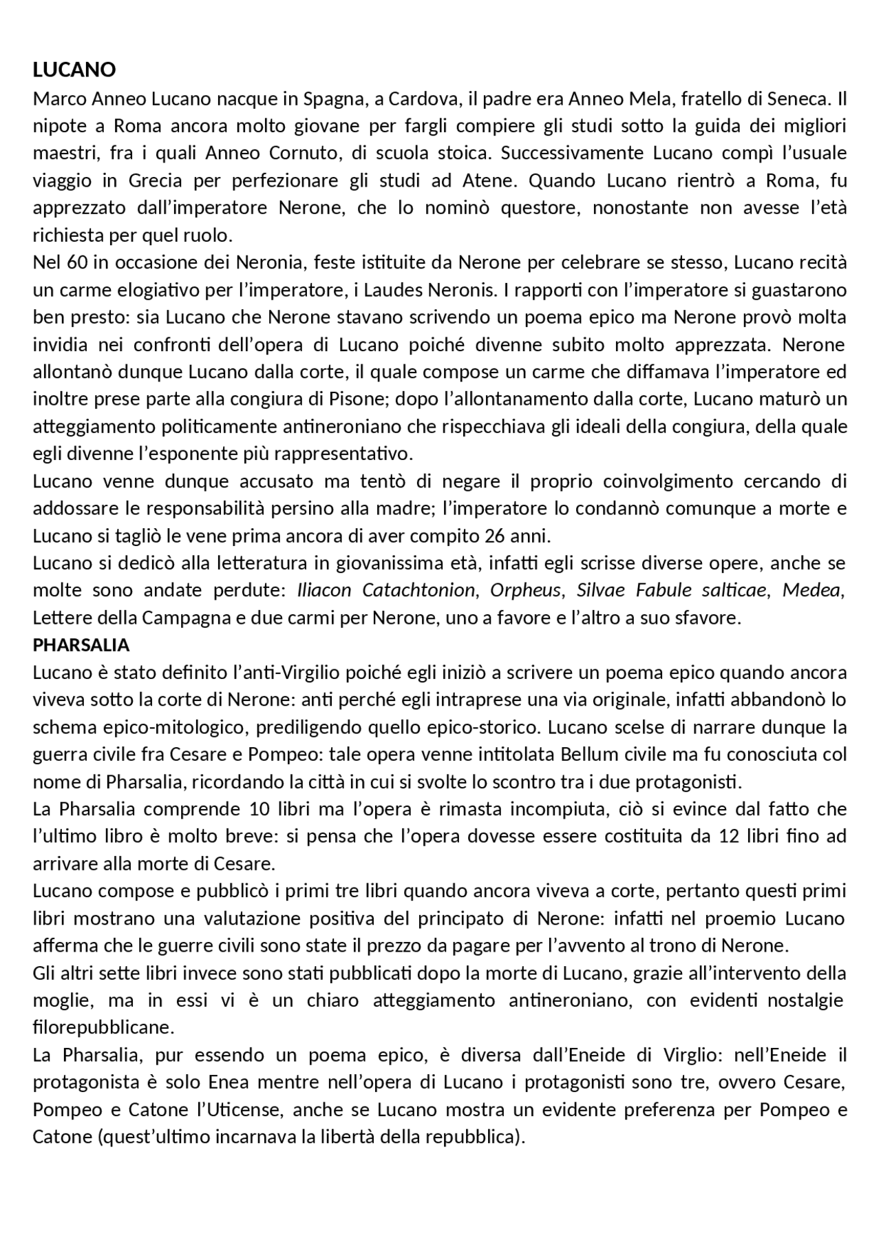 LATINO: LUCANO VITA E OPERE - Docsity