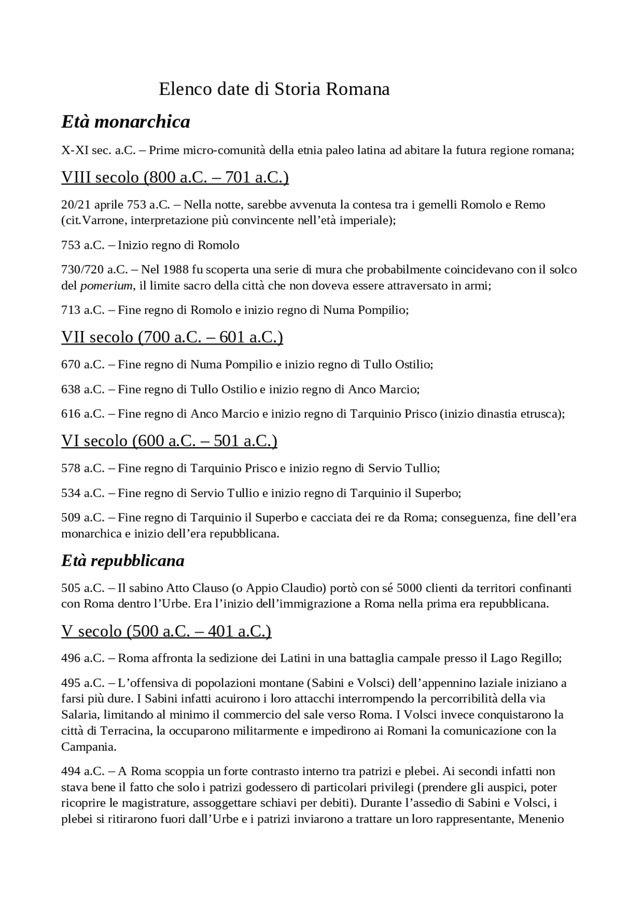 Storia romana Dalle origini fino alla caduta dell'impero. Lectures