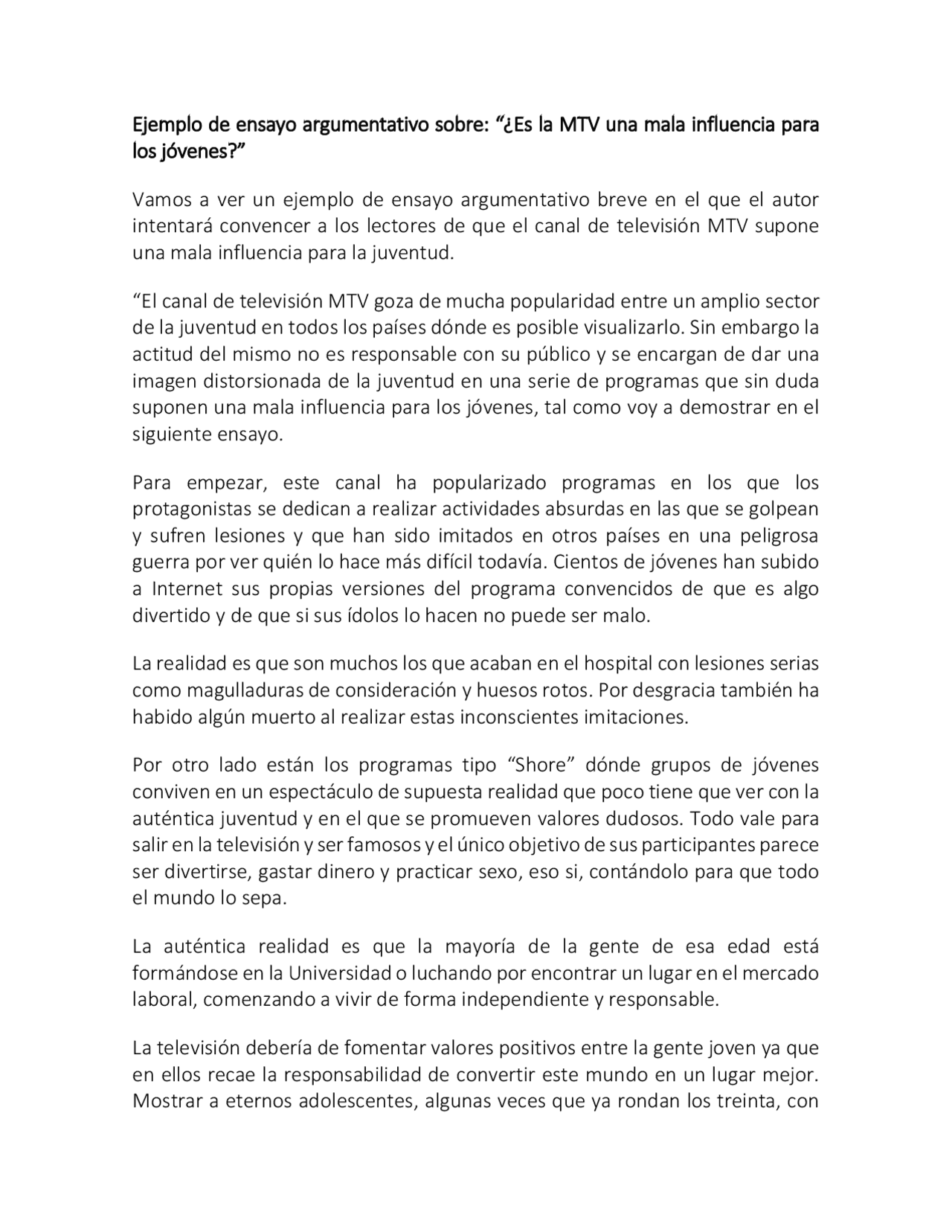 Ejemplos de ensayo argumentativo Docsity