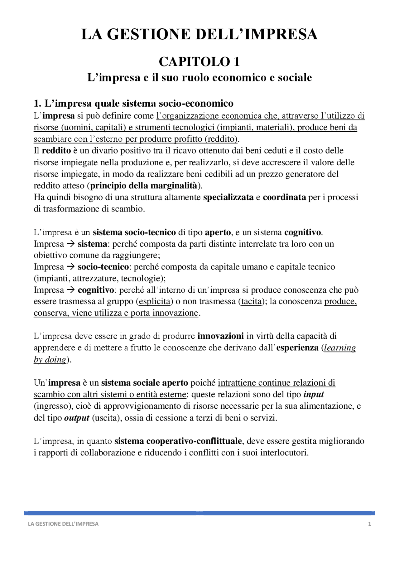 Riassunto " LA GESTIONE DELL'IMPRESA " - Sergio Sciarelli | Sintesi del ...