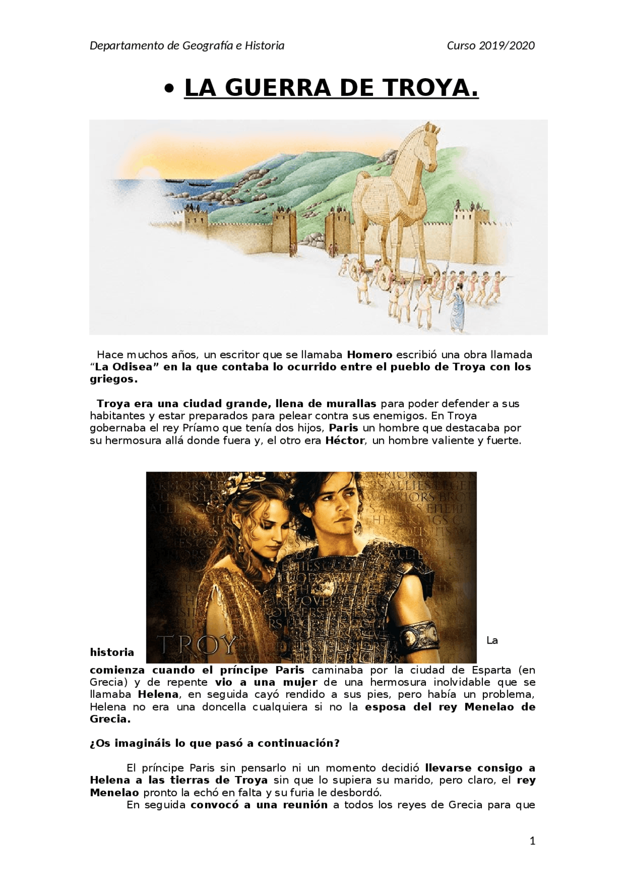Troya Pelciula Para 1º So Docsity