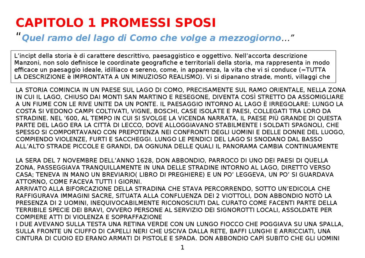 Promessi sposi capitolo 1 Docsity Promessi sposi capitolo 1 Docsity