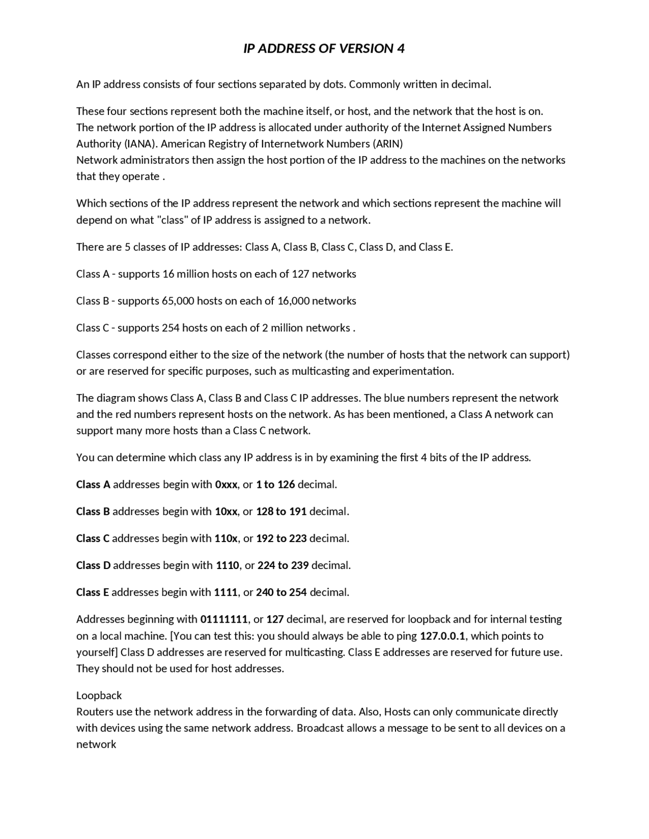 Ipversion 4 ocomputer network - Docsity