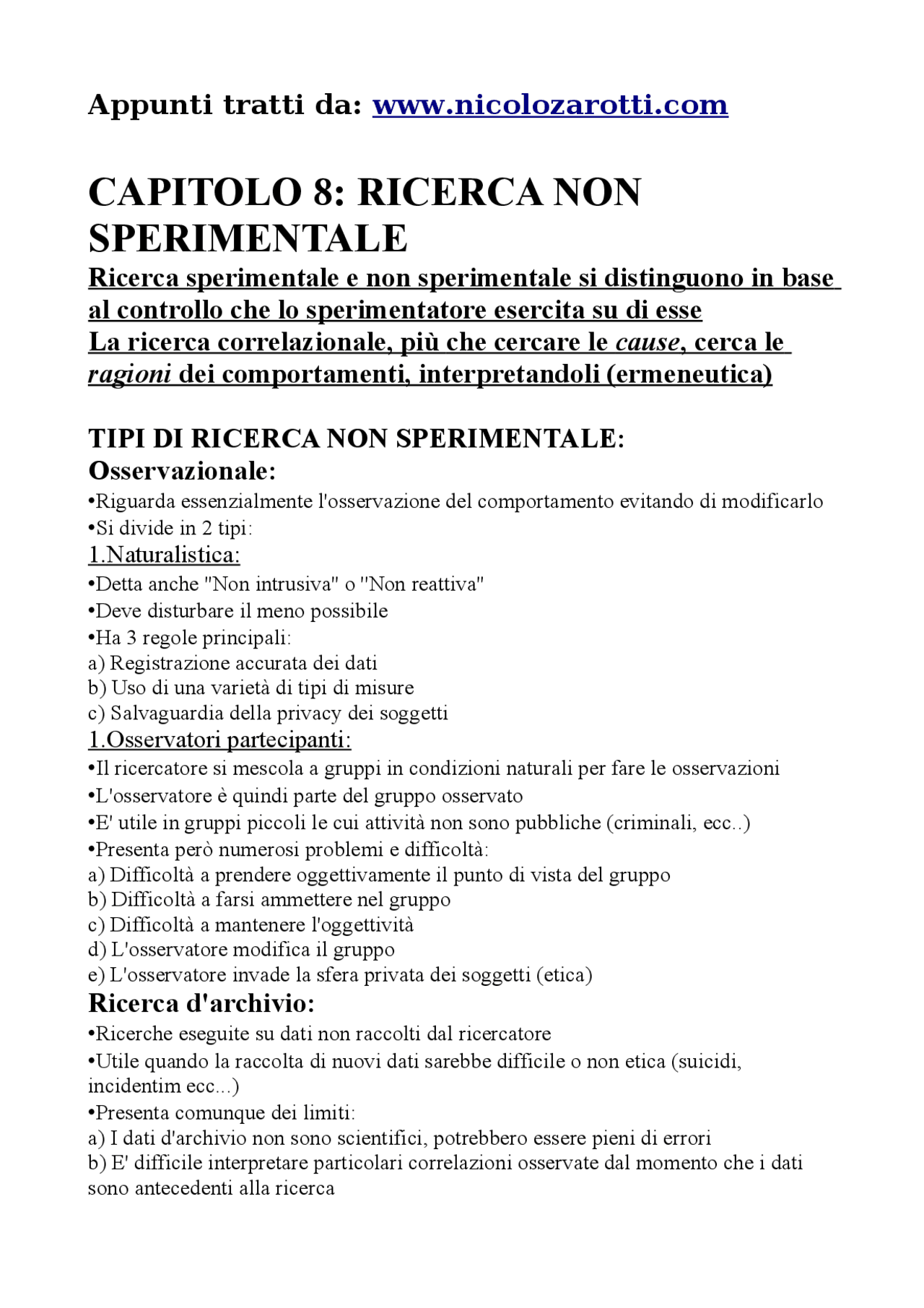 Quasiesperimento e riscontri Docsity