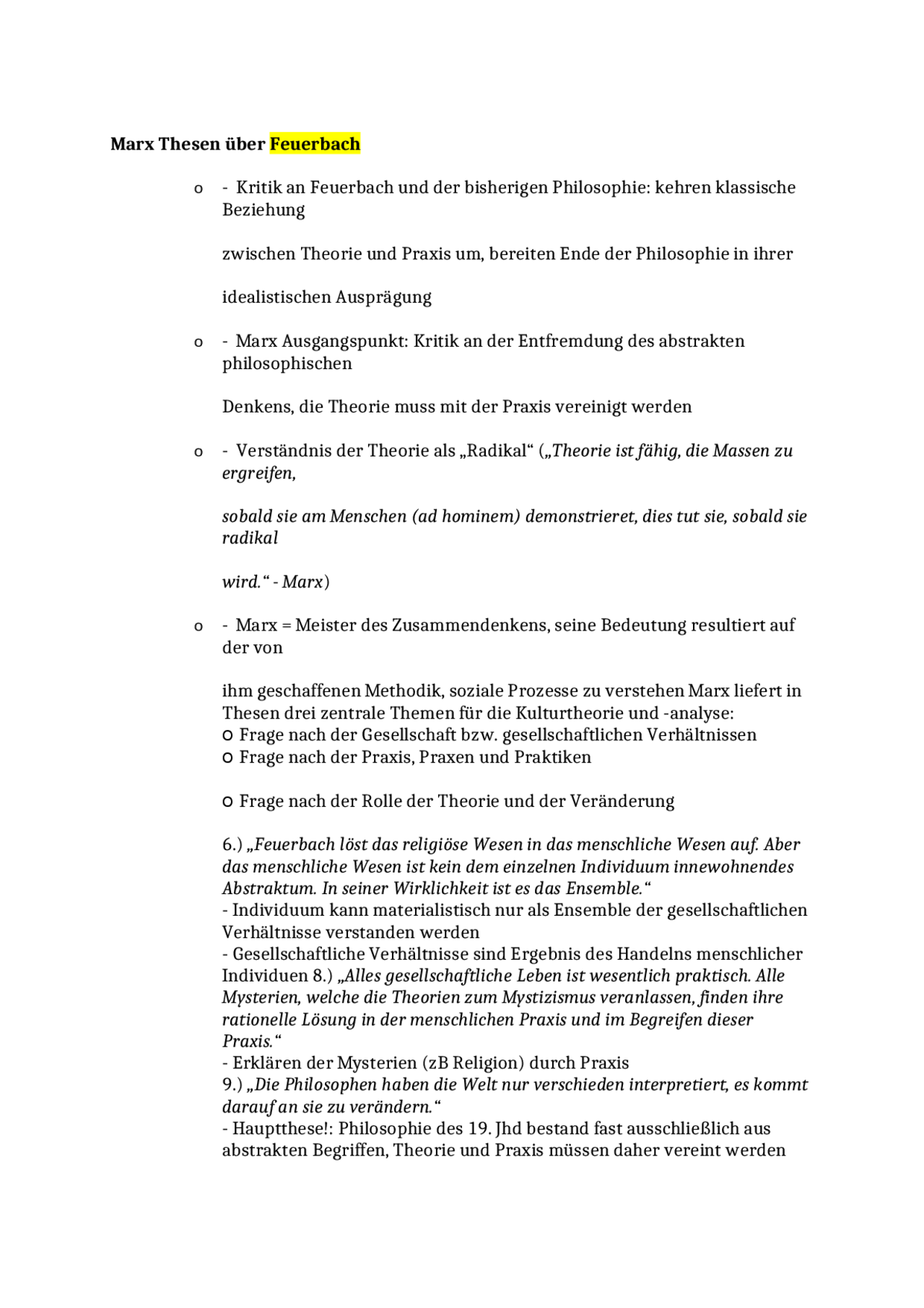 Marx Thesen über Feuerbach Docsity