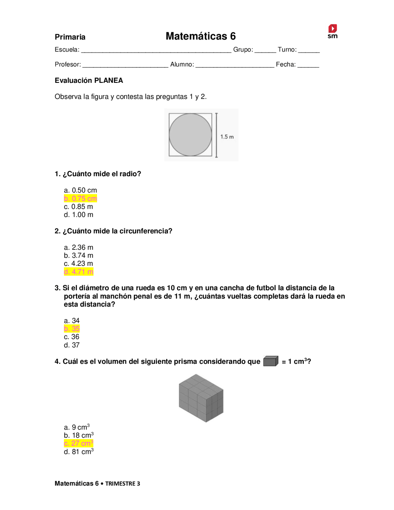Matematicas de 6 educación primaria | Exámenes de Matemáticas - Docsity