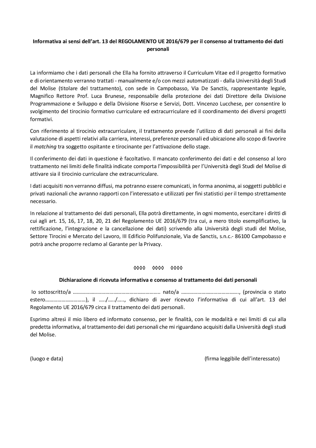 Modulo Privacy Pdf Modulo privacy dei tirocini - Docsity