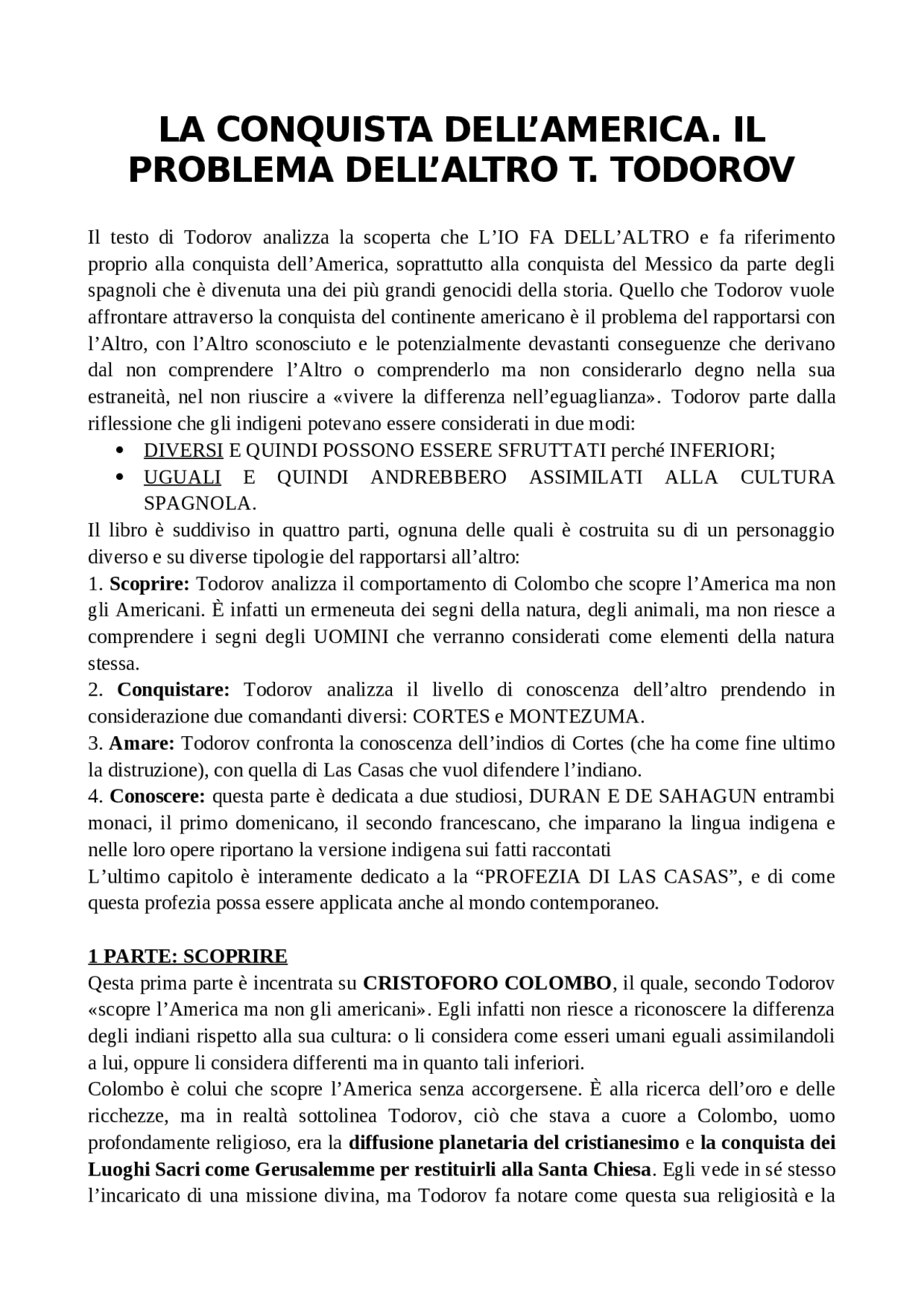 T. Todorov La conquista dell'america. Il problema dell'altro Docsity T. Todorov La conquista dell'america. Il problema dell'altro Docsity