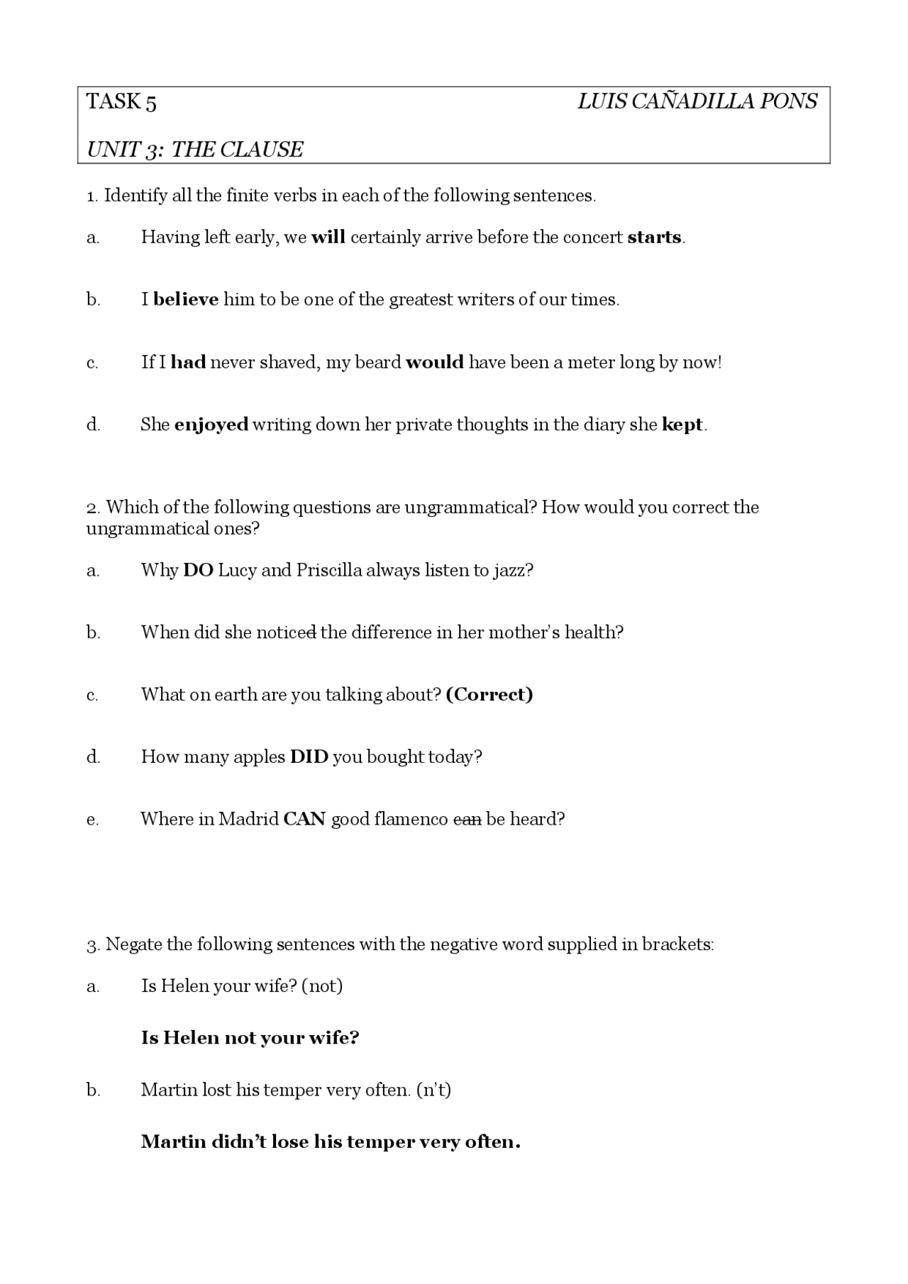 Task 5 Sintaxis del Inglés Docsity