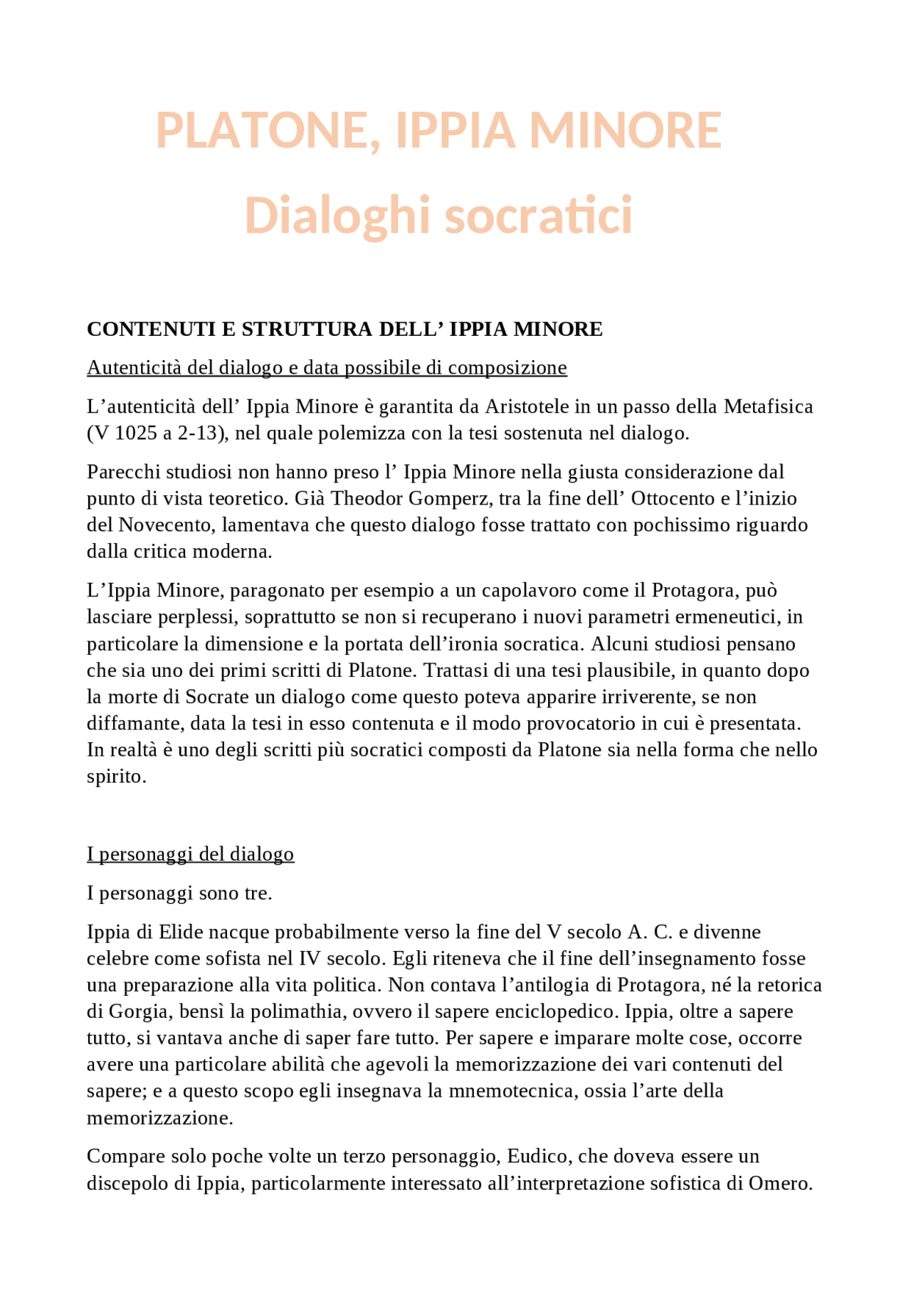 Platone, Ippia Minore Docsity