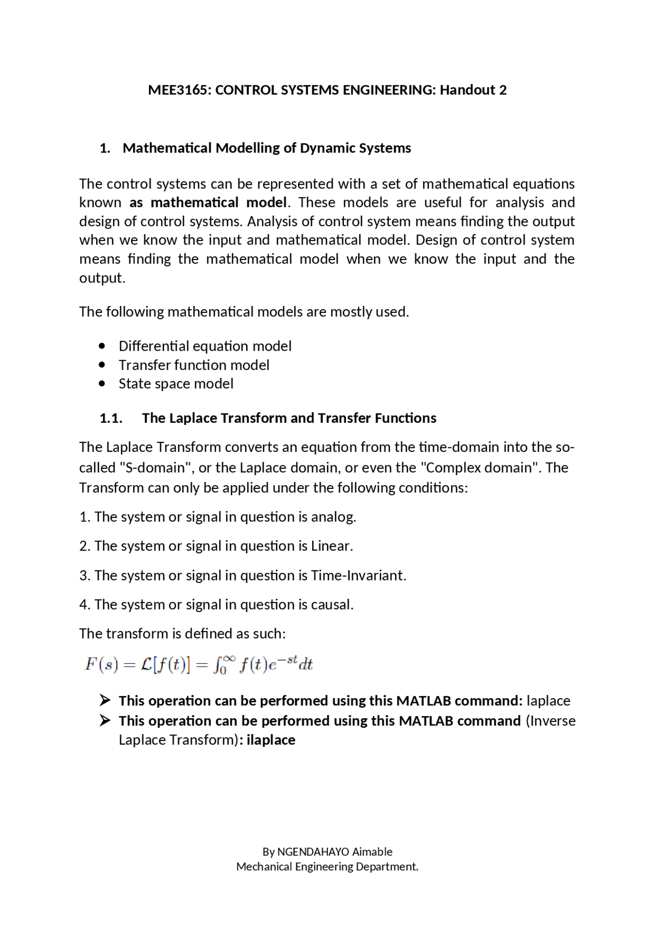 Control system engineering Mathematical Modelling of Dynamic Systems ...