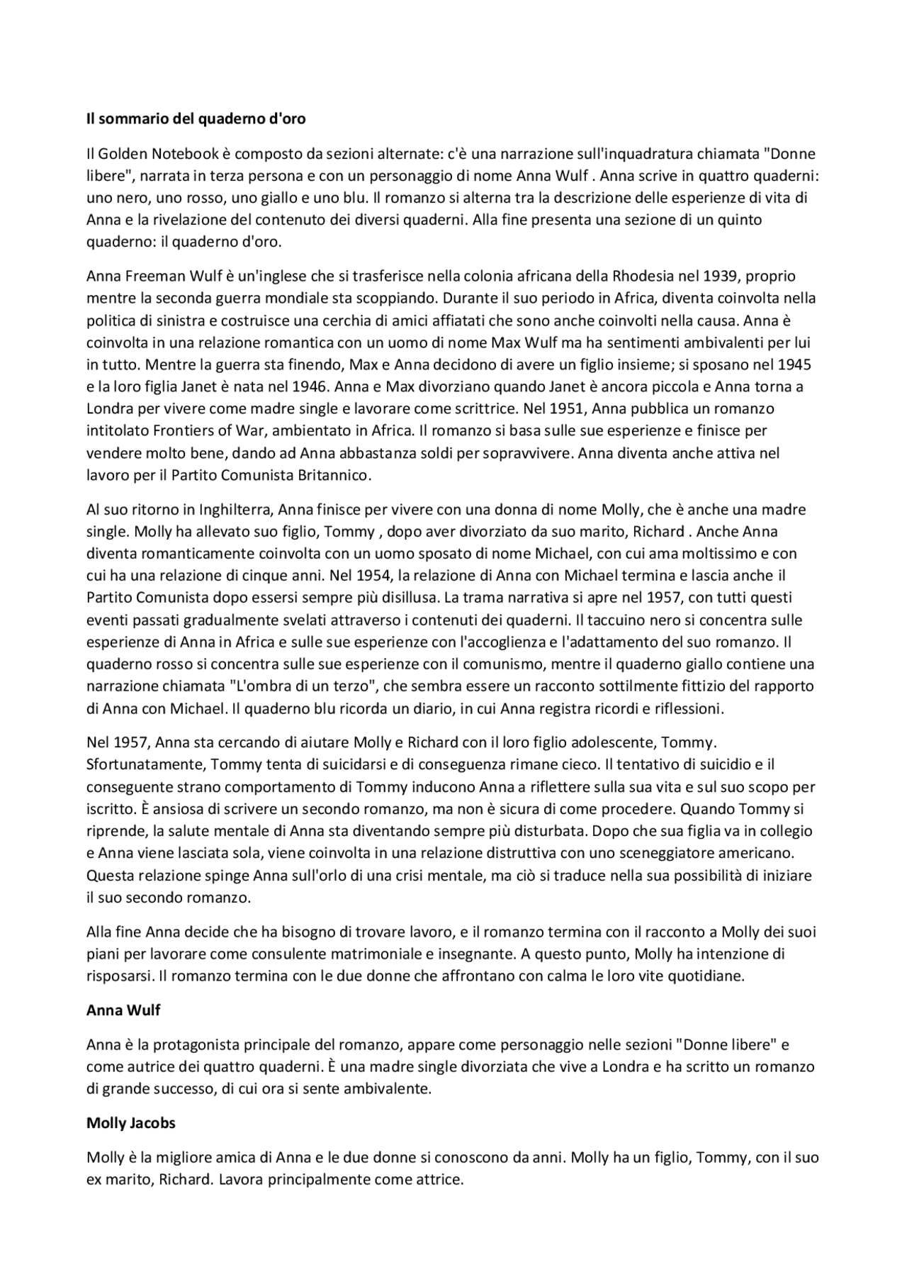 The Golden Notebook analisi Docsity