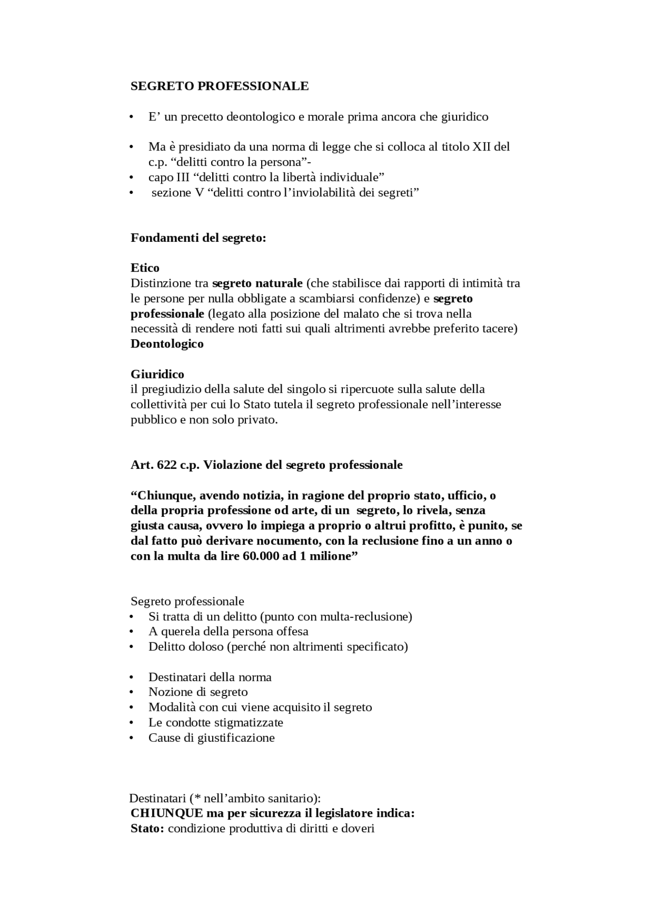 Segreto professionale schema Docsity