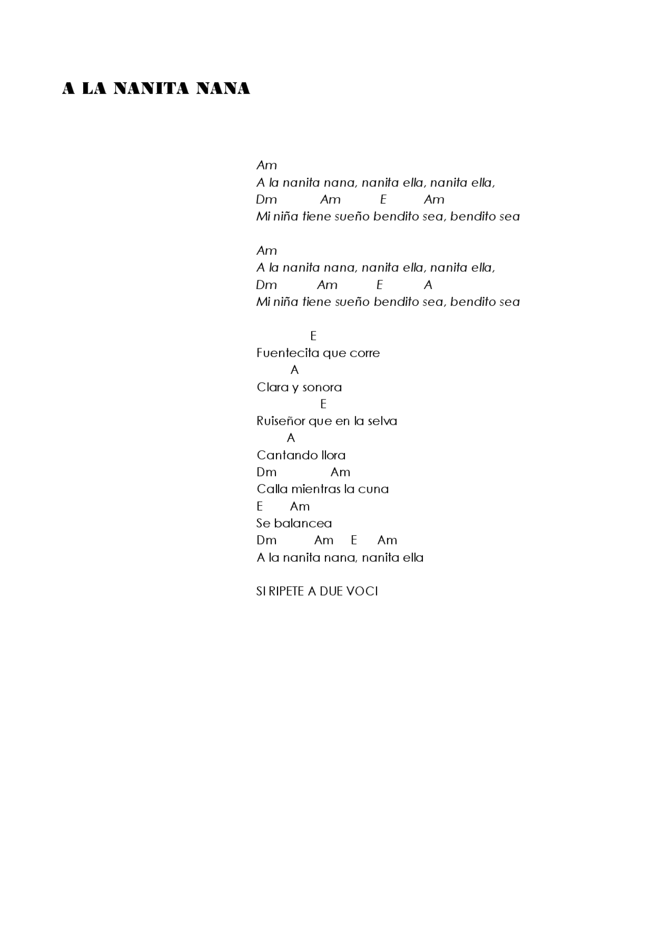 A la nanita nana - testo - Docsity
