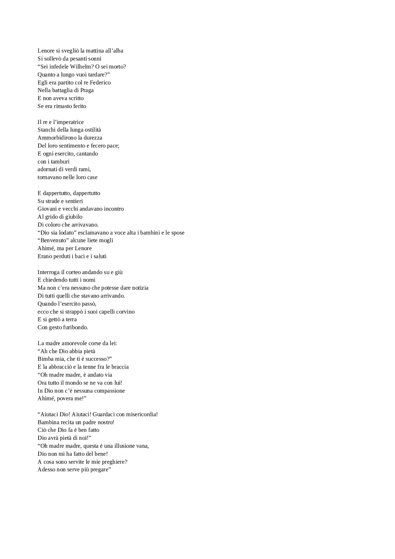 Traduzione Lenore di Burger Traduzioni di Letteratura Tedesca Docsity