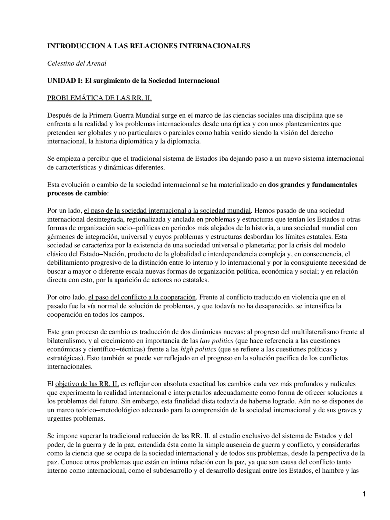 Celestino del Arenal RRII Docsity