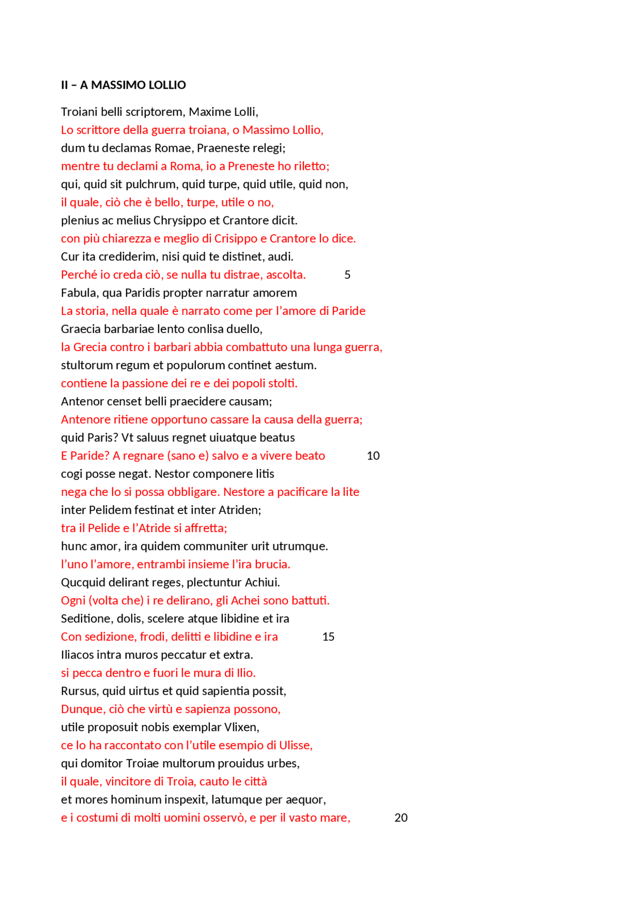 Traduzione letterale intrerlineare Epistole I Orazio Traduzioni di