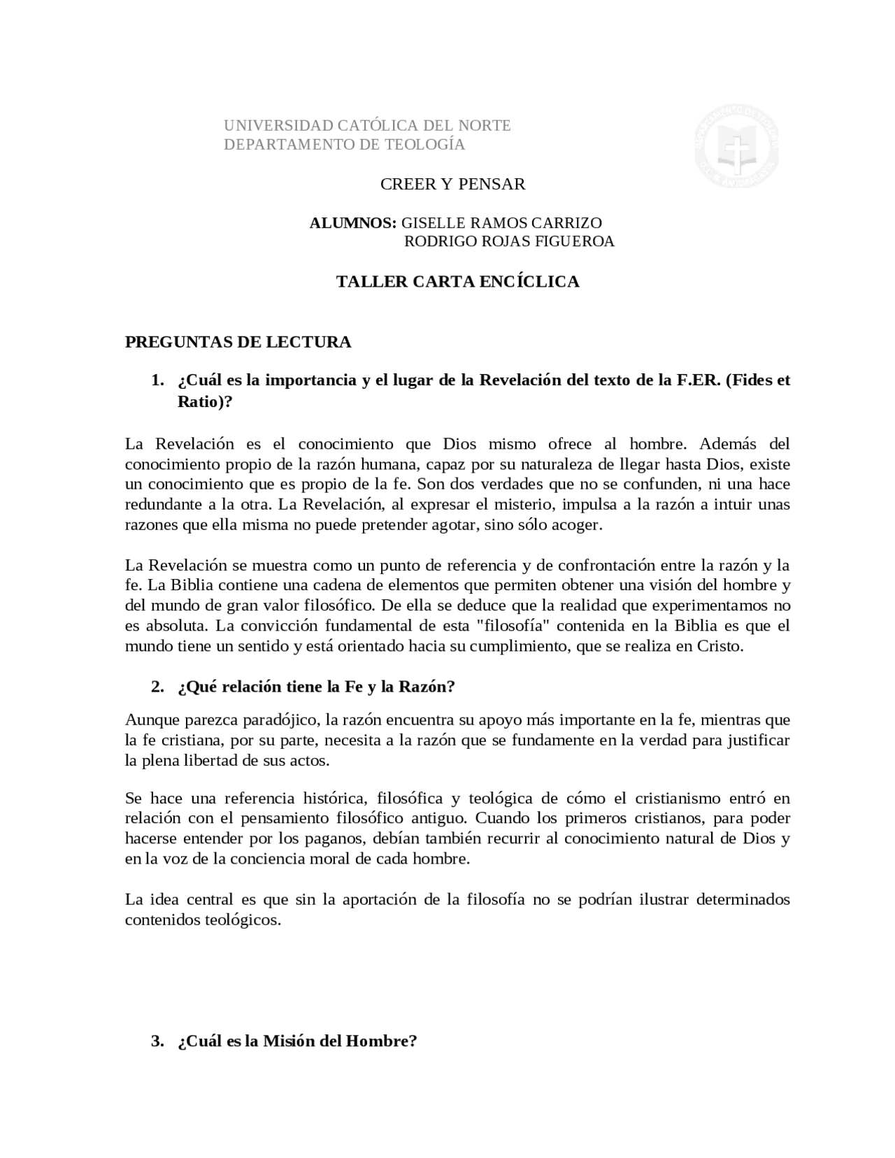 Carta Enciclica Feus Et Ratio Docsity