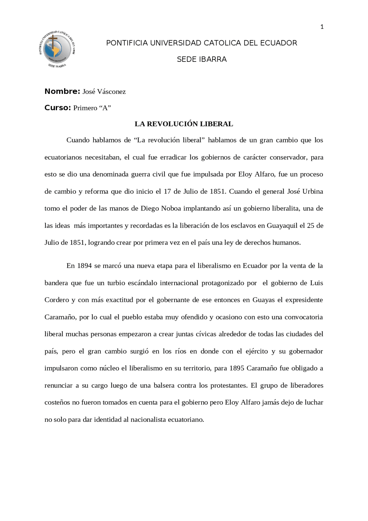 Revolucion Liberal Resumen Completo Puce Docsity