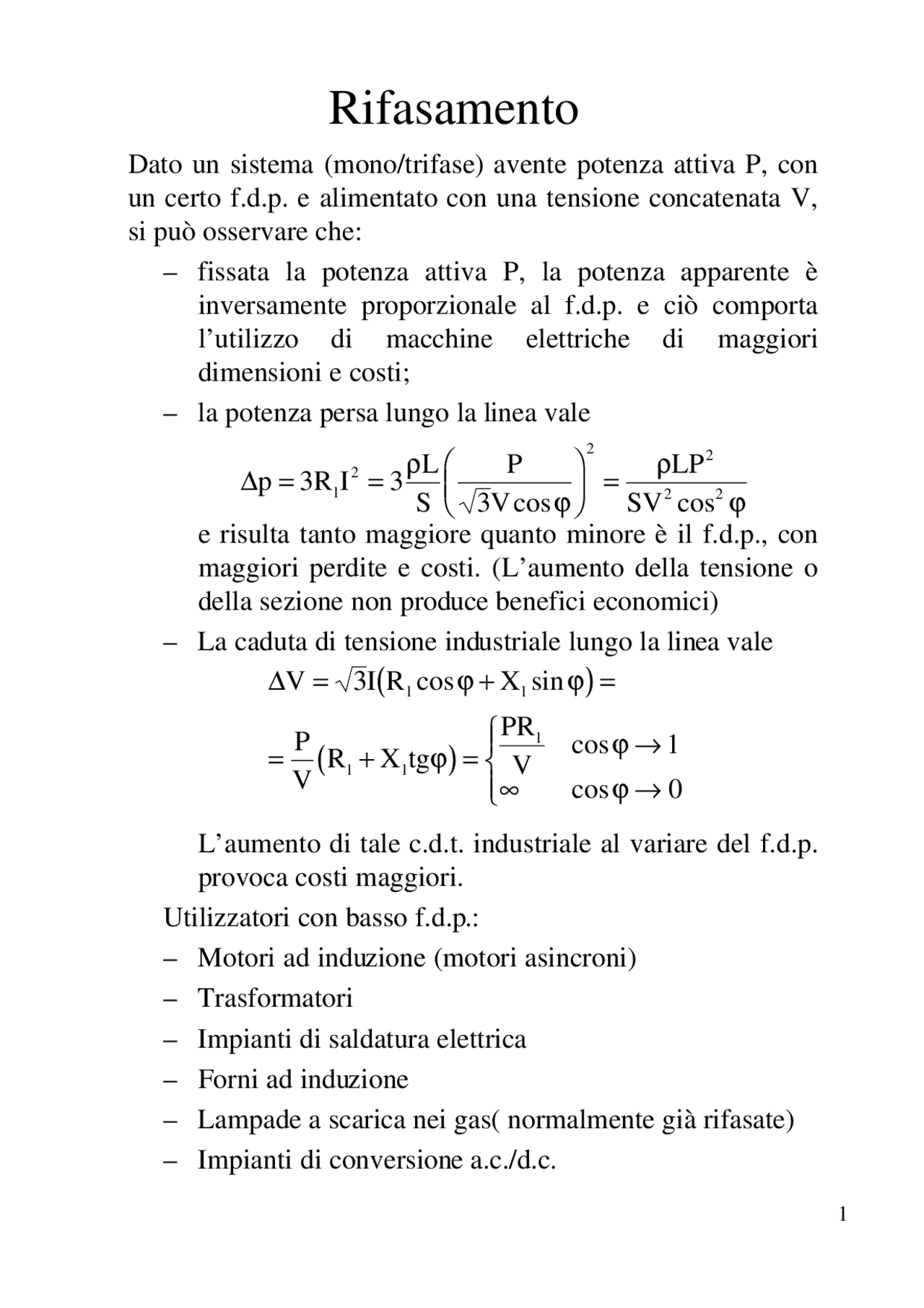 Calcolo del Rifasamento trifase Appunti di Elettrotecnica Docsity