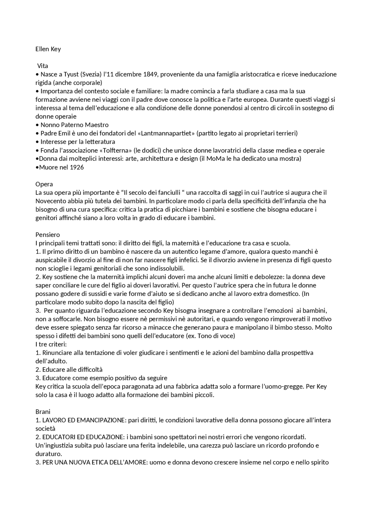 Ellen Key: pedagogista - Docsity