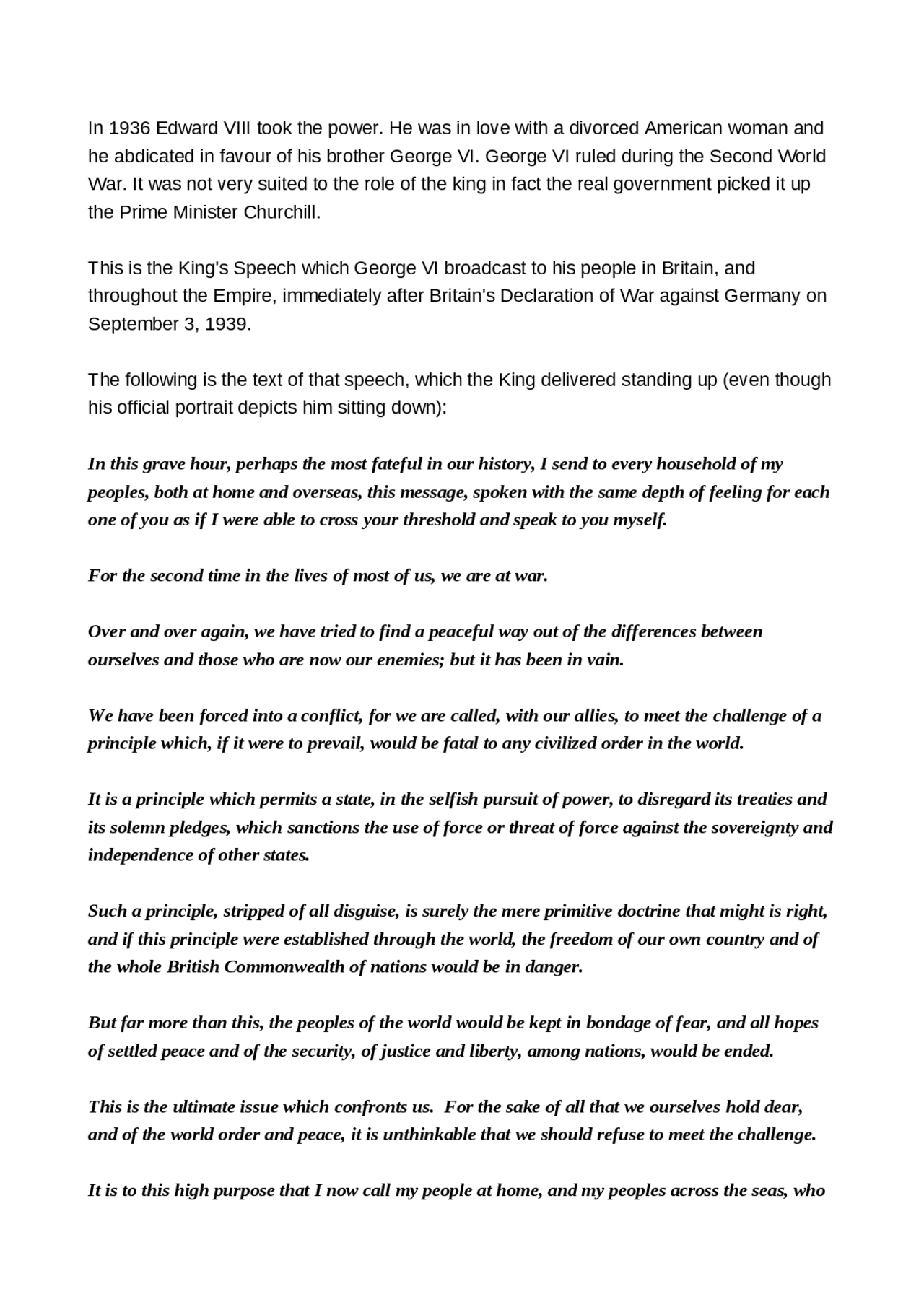 Il Discorso Del Re Giorgio Vi Docsity