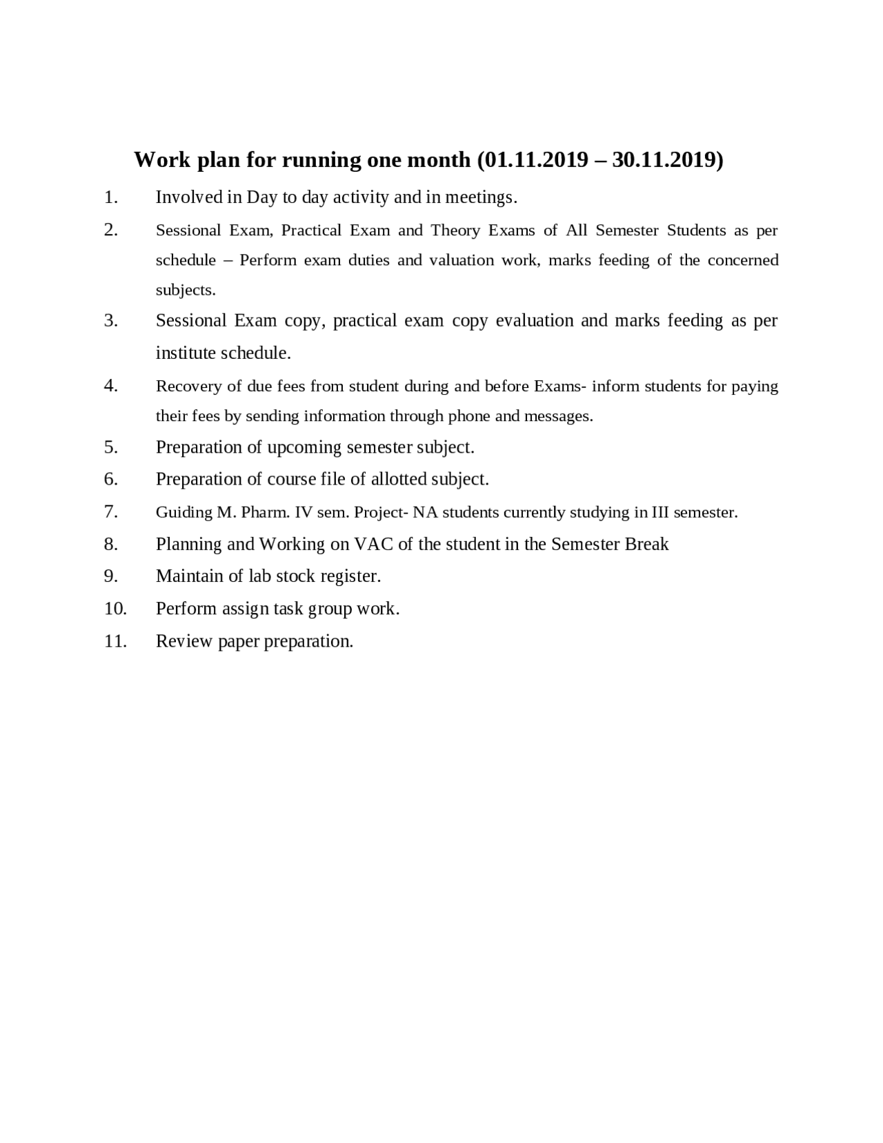 Subject work plan for initial stage for new employe - Docsity
